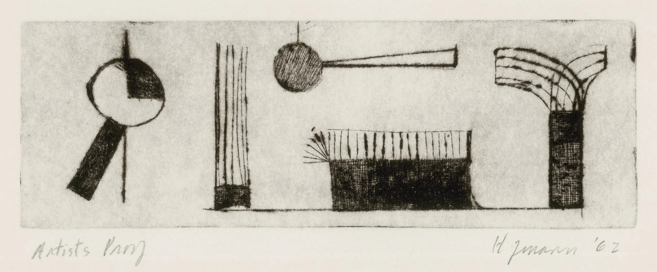 Artist's Proof, 1962, drypoint etching, 3x8 in. 