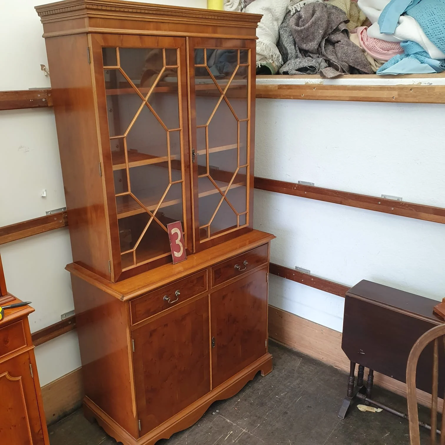 £165 - yew bookcase /cabinet - 93cm wide 44cm deep 182cm high