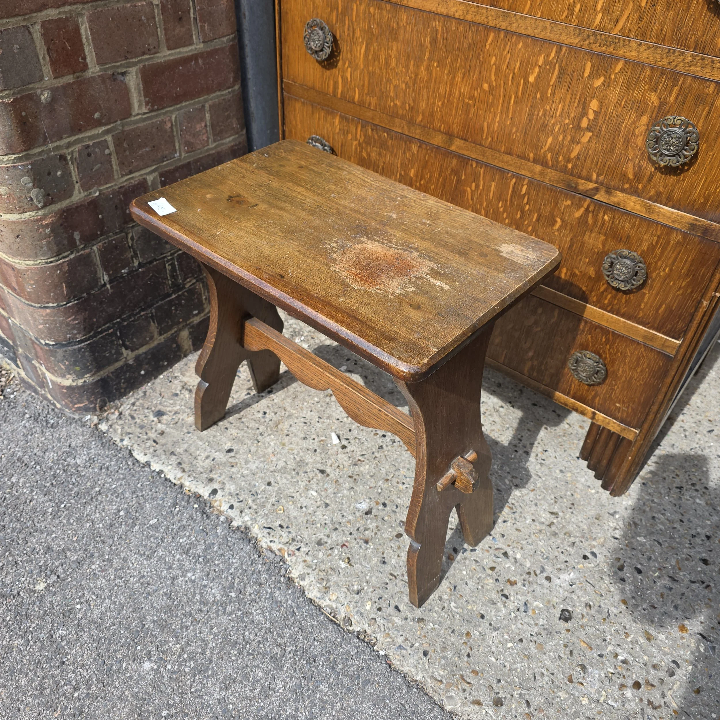 £45 - oak stool  - 46cm wide 30cm deep 48cm high