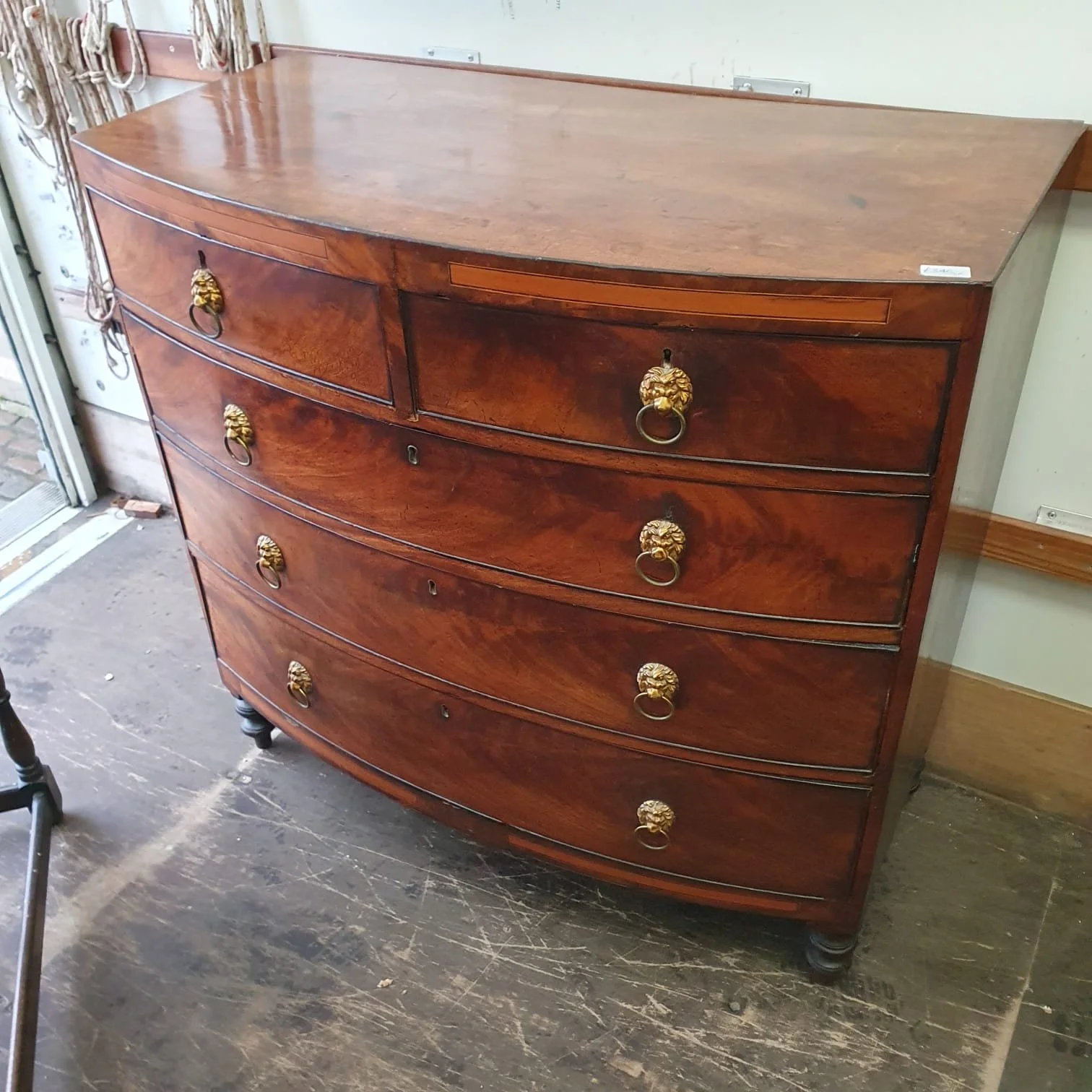 £340 - bow front antique mahogany chest of drawers - 106cm wide 53cm deep 103cm high