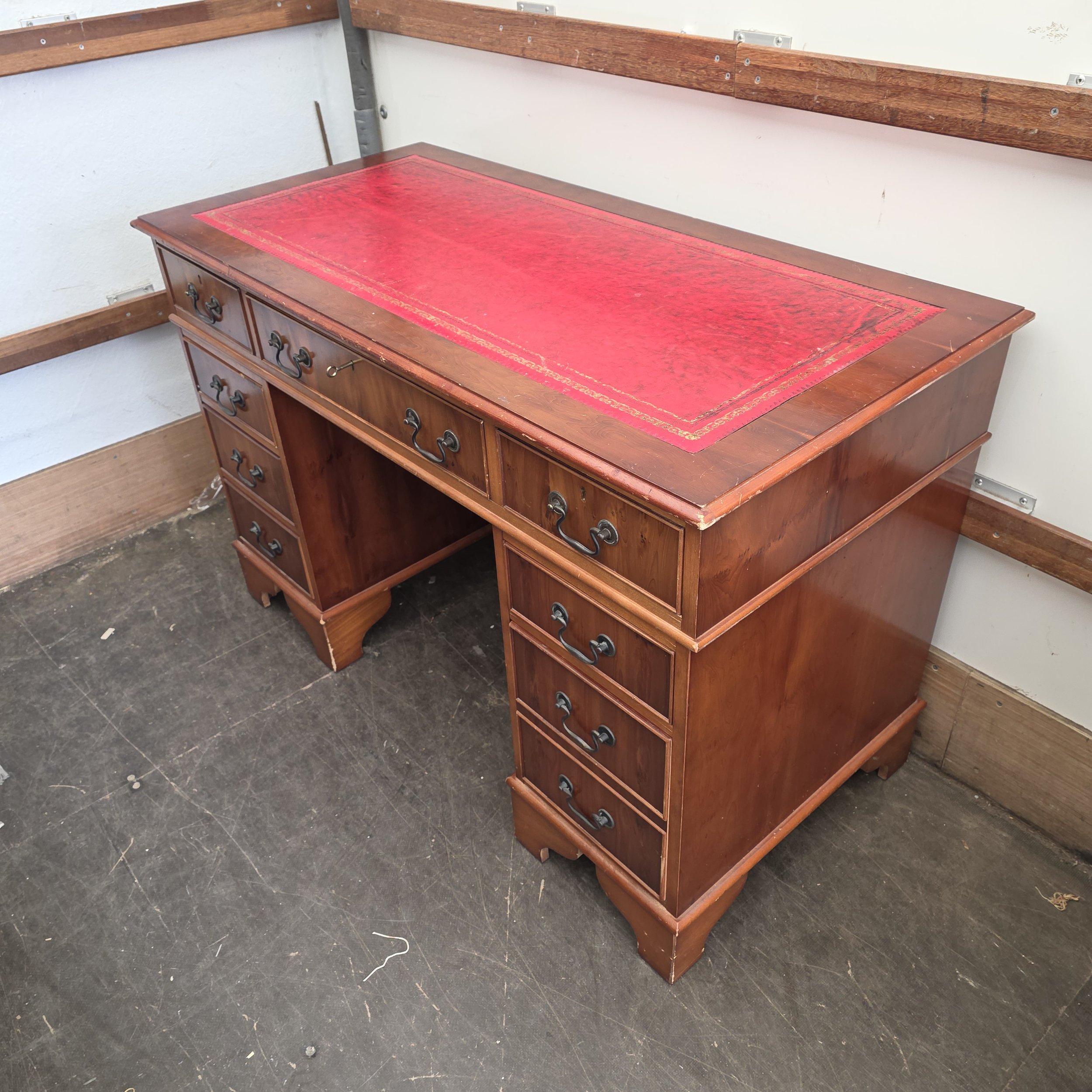 £200 - yew  9 drawer desk - 122cm wide 60cm deep 79cm high