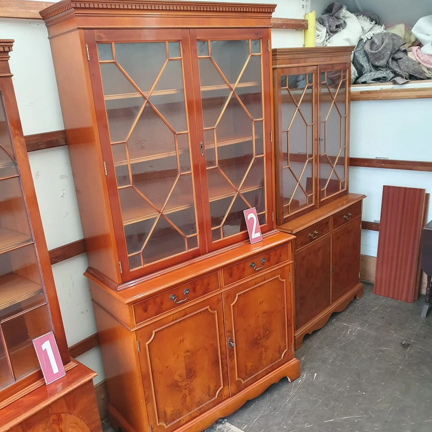 £175 - yew bookcase/ cabinet - 102cm wide 42cm deep 200cm high