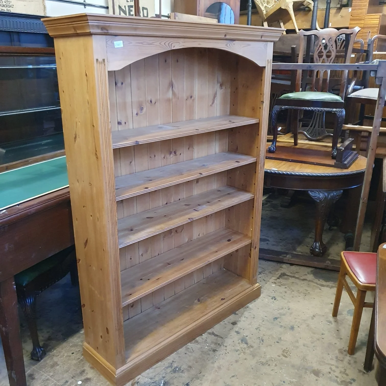 £145 - pine open bookcase - 123cm wide 34cm deep 168cm high