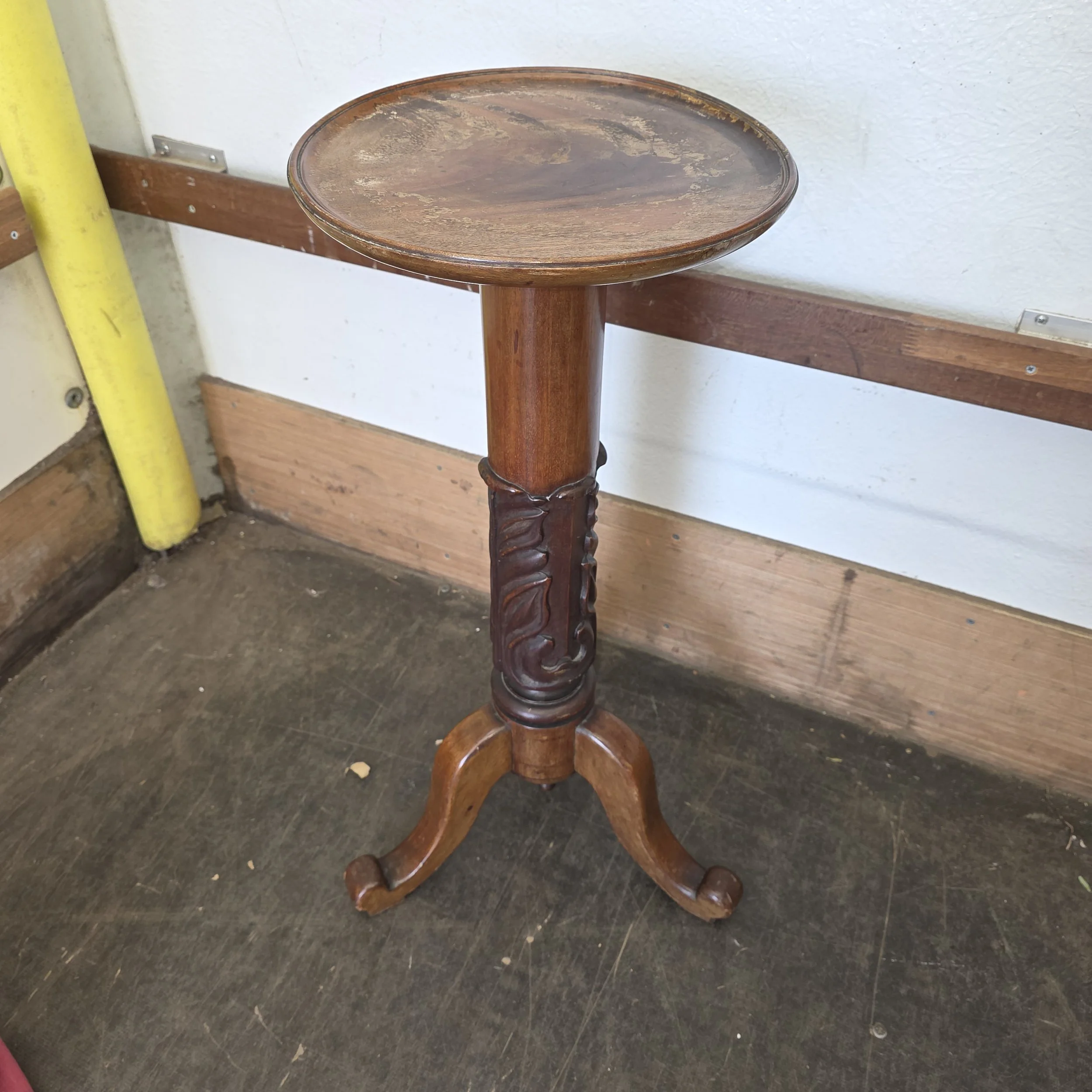 £35 - plant stand - carving on leg  - 71cm tall