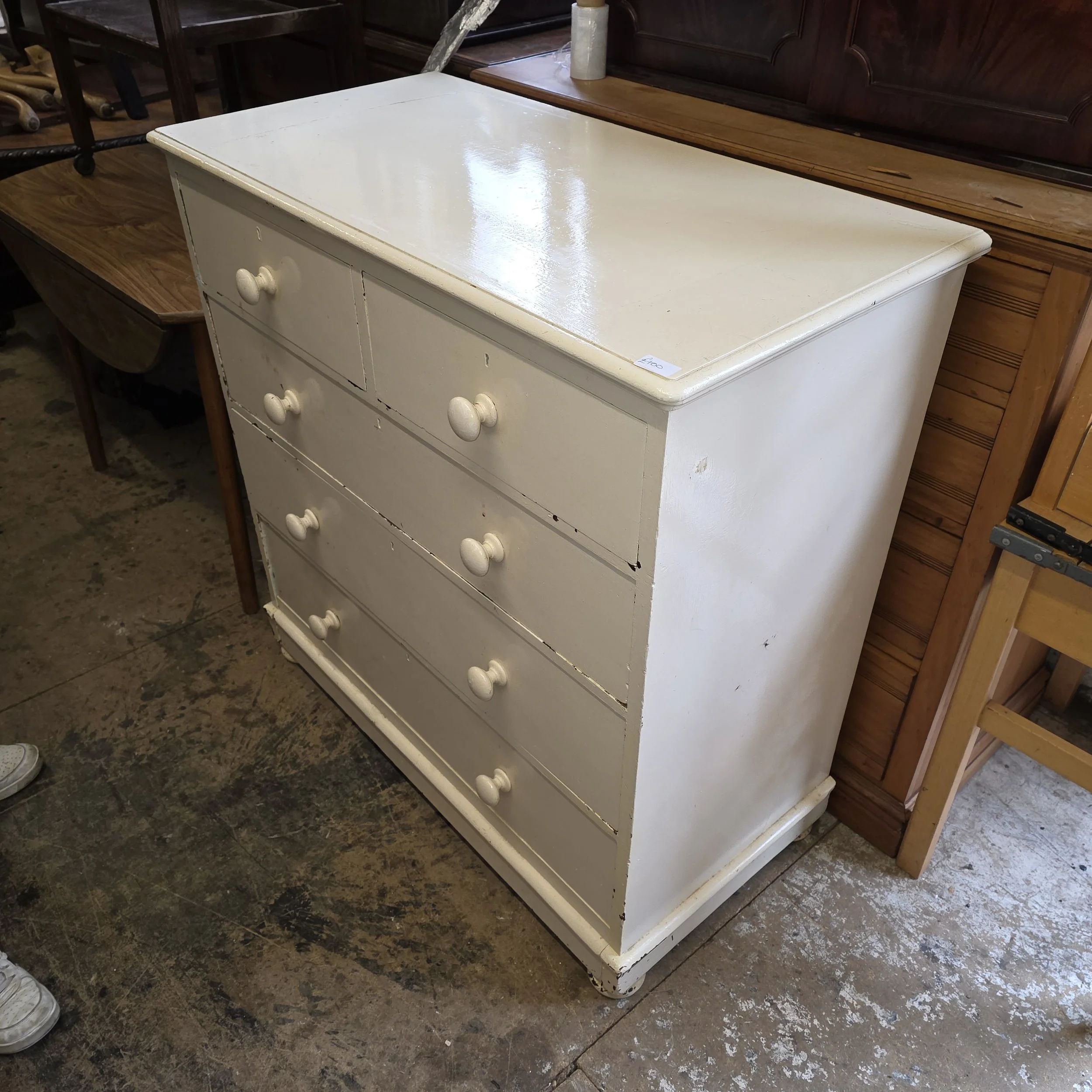 £100 - white painted antique chest of drawers 105cm wide 53cm deep 105cm