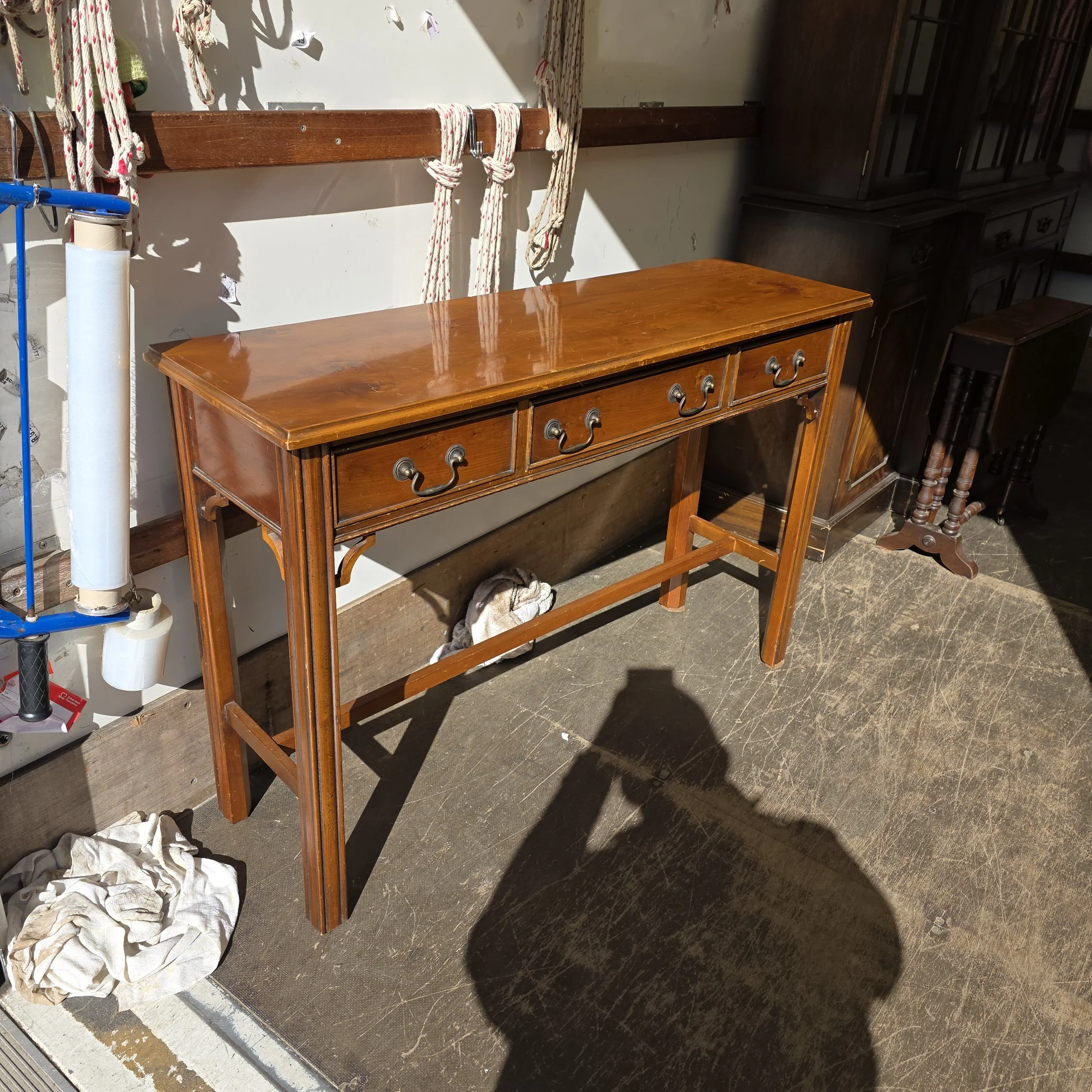 £95 - yew side table  - 115cm wide 36cm deep 78cm