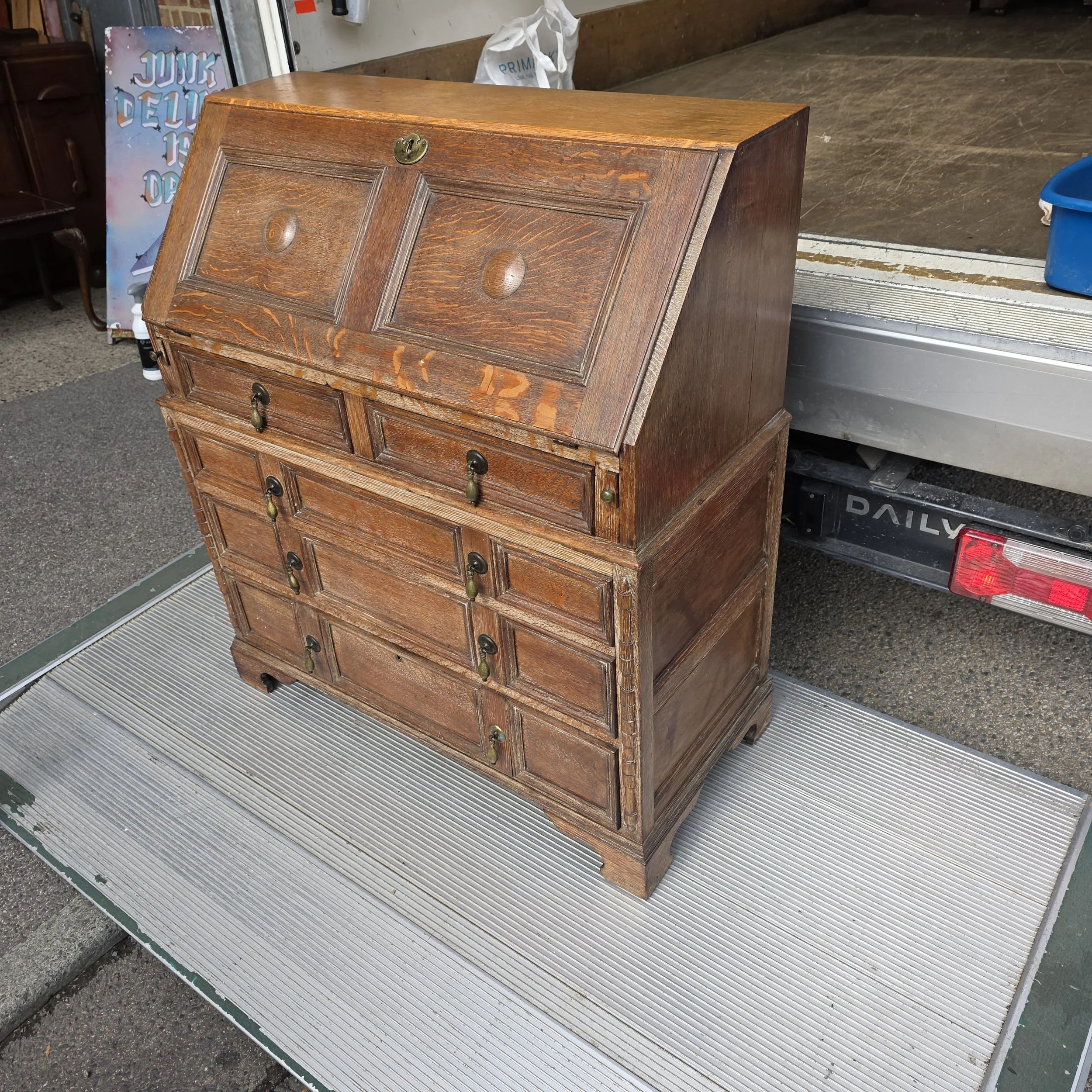 £120 - oak bureau  - 94cm wide 44cm deep 103cm high