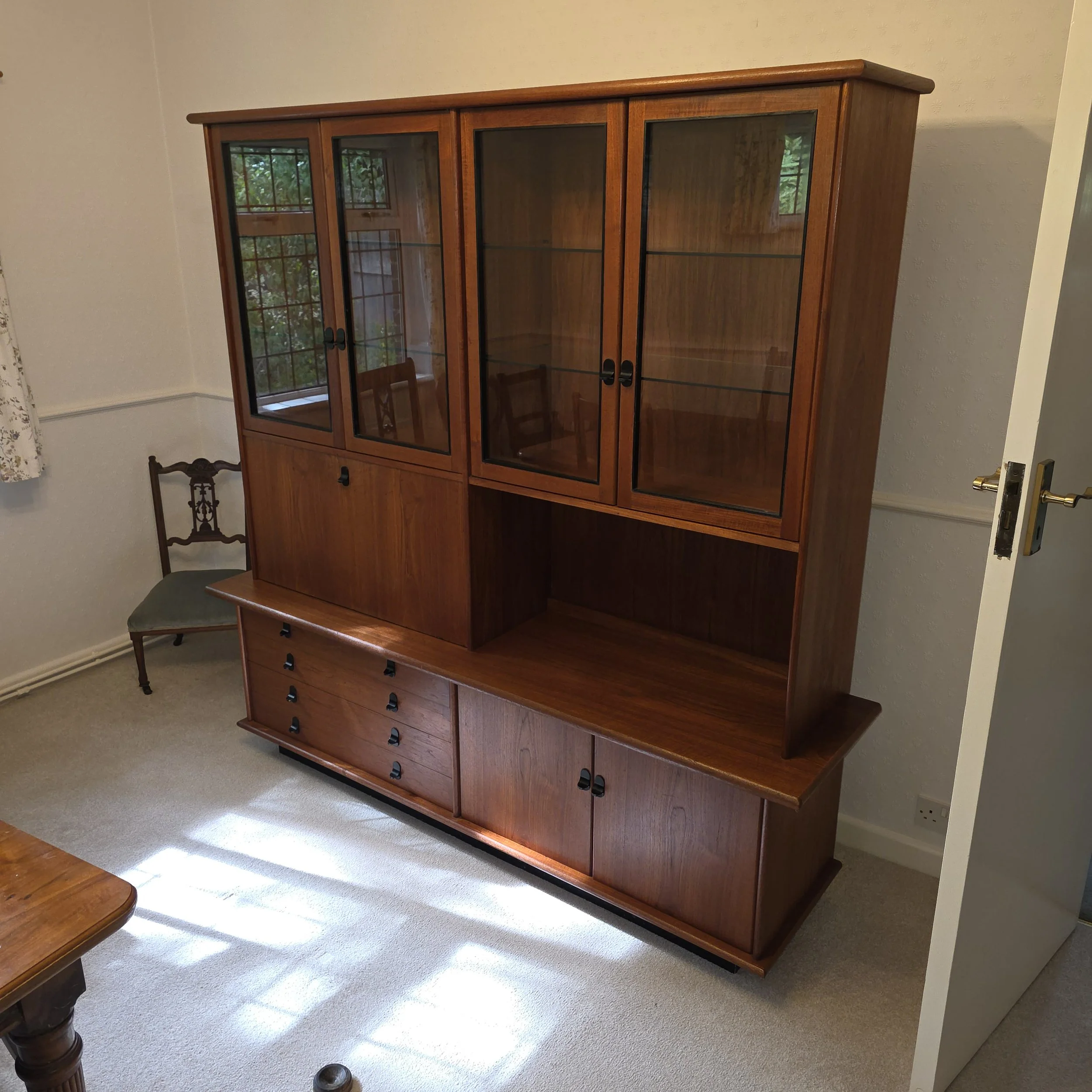 £220 - teak wall unit by Younger - 190cm wide 48cm deep 190cm tall