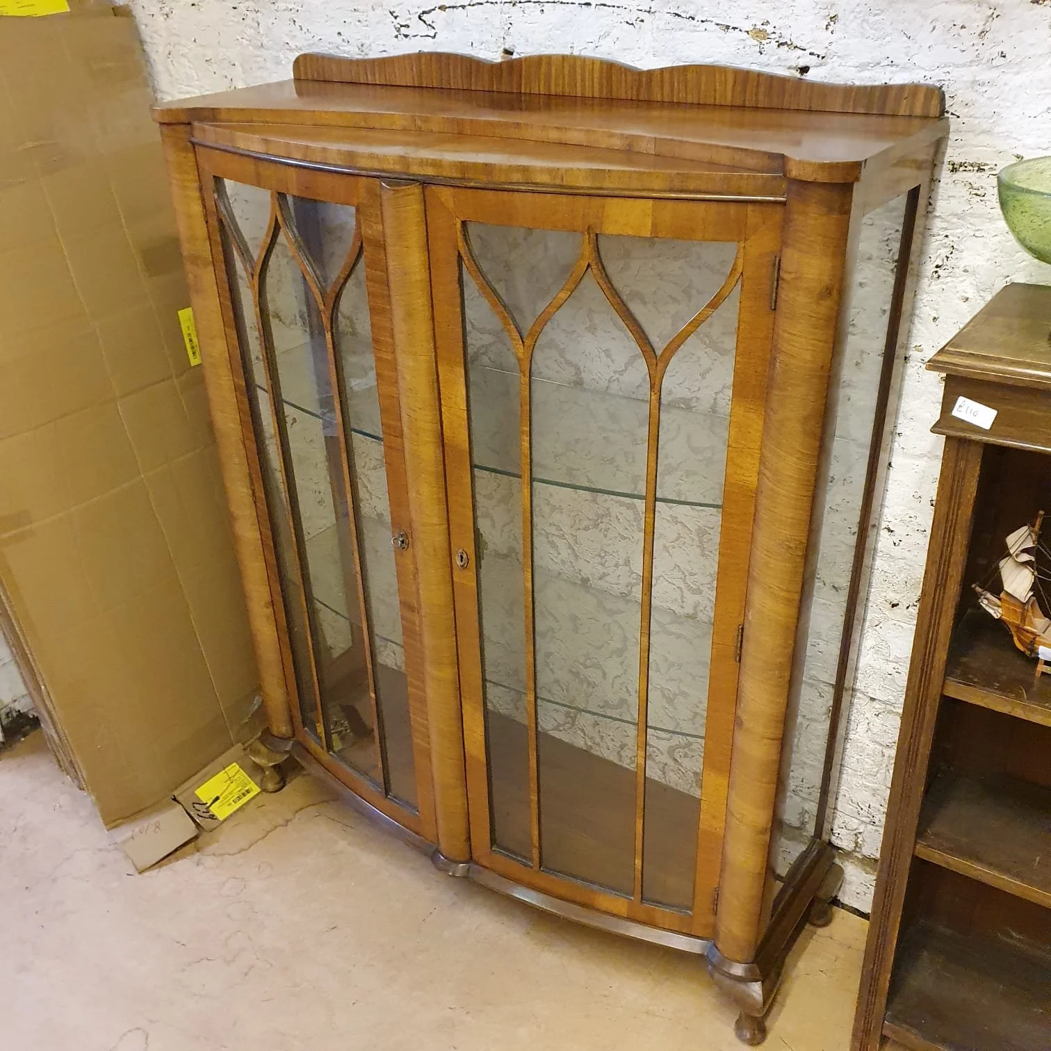 £85 - walnut display cabinet - 104cm wide 38cm deep 129cm high