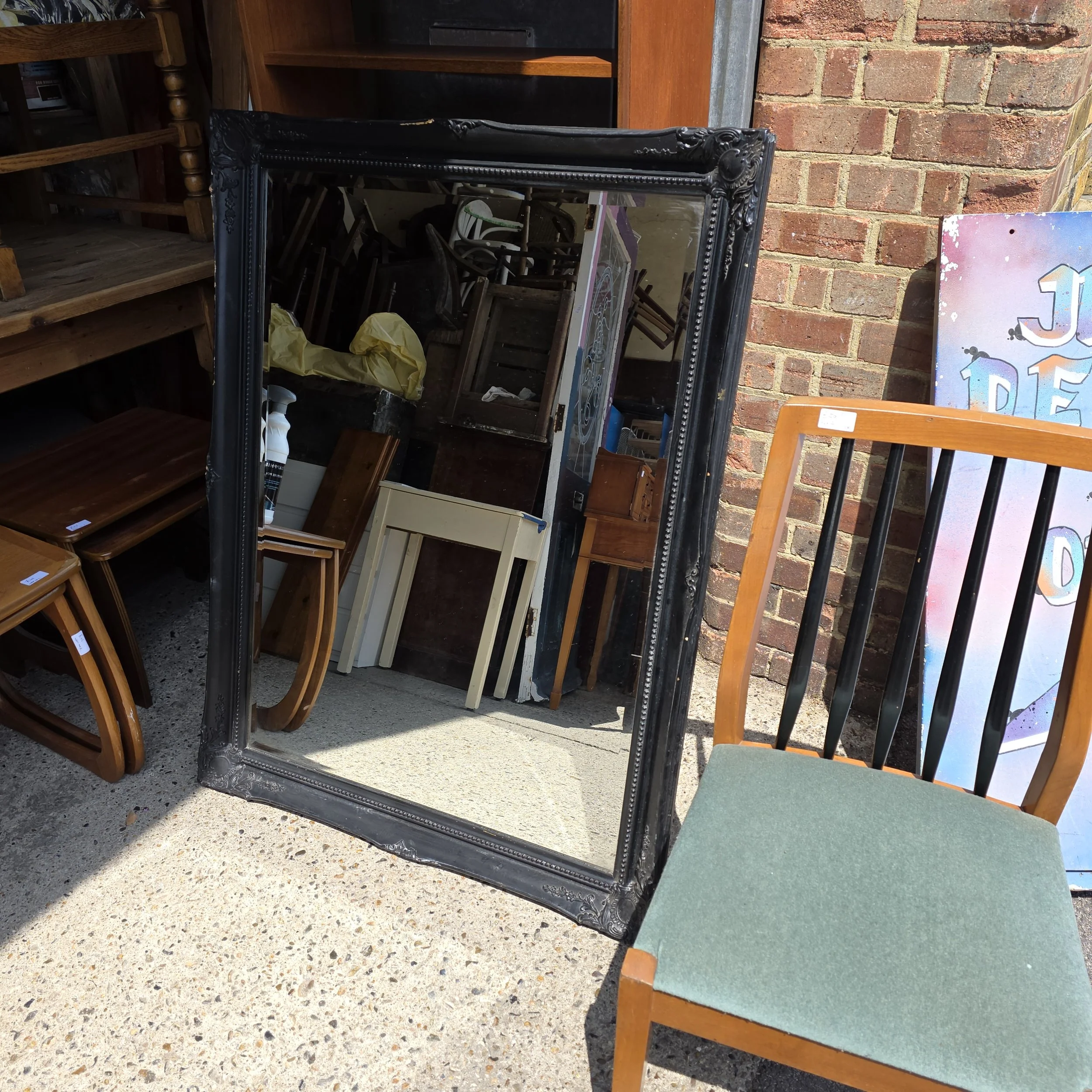 £45 - large black framed mirror - 88cm by 117cm