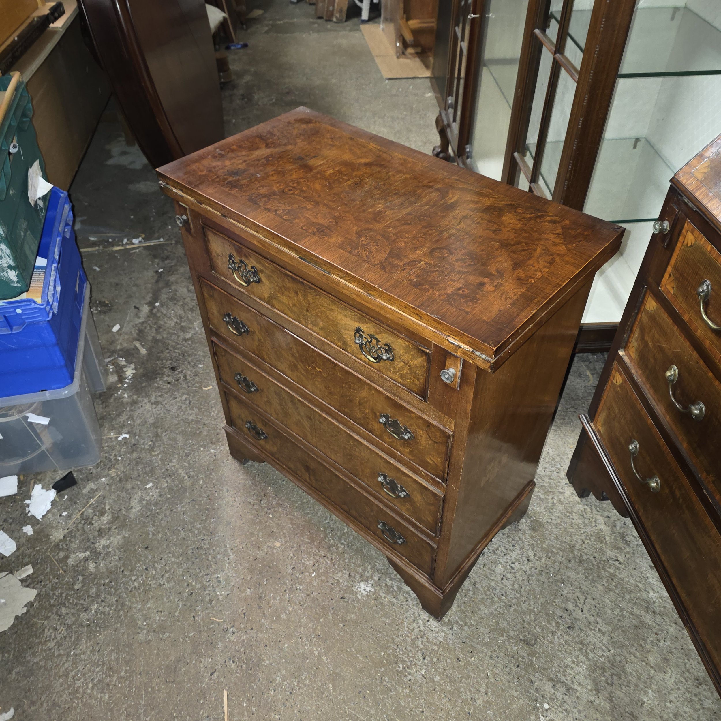 £95 - flip top walnut chest of drawers  - 65cm open 32cm closed 64cm deep 73cm high