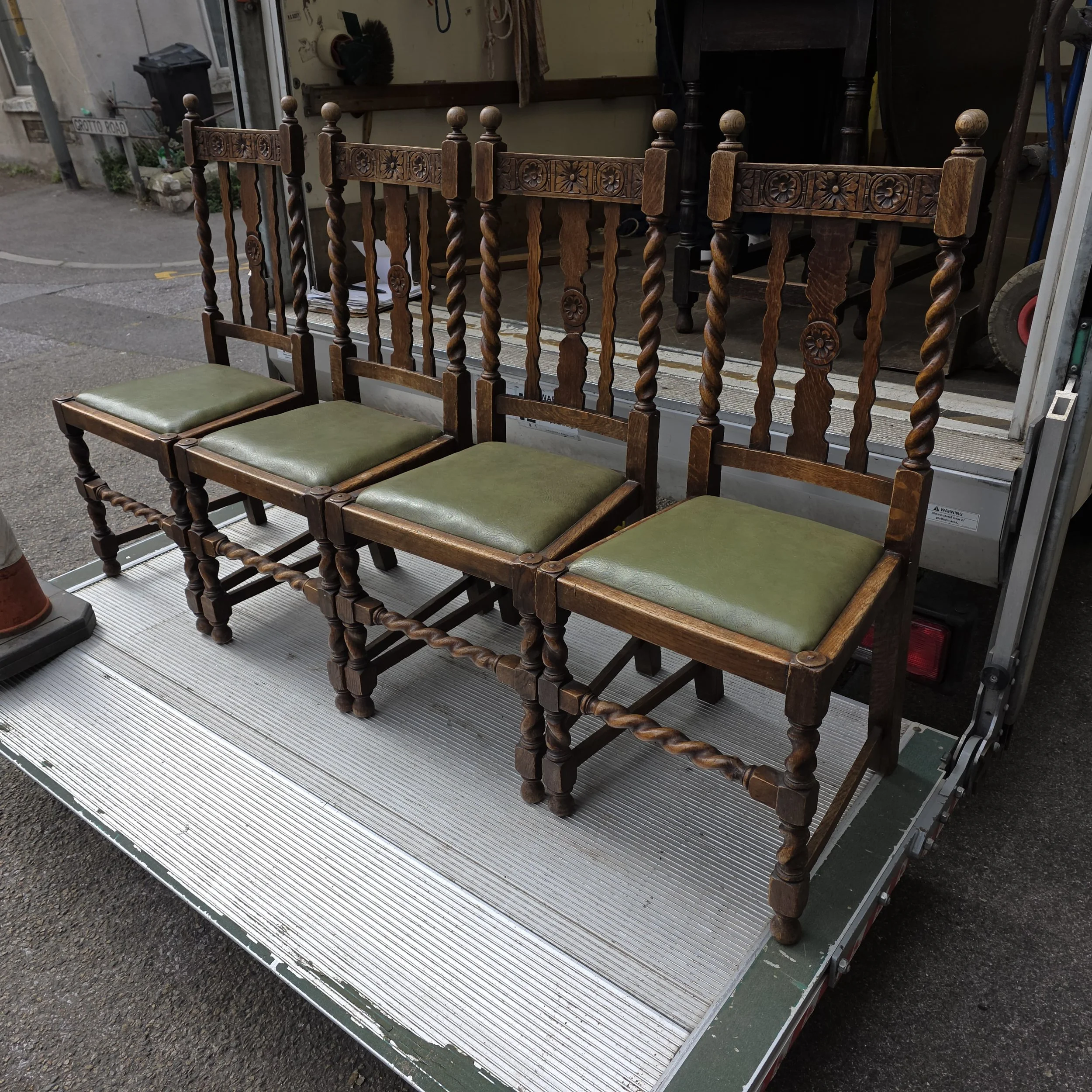 £60 set - 4 barleytwist dinning chairs -  need loving