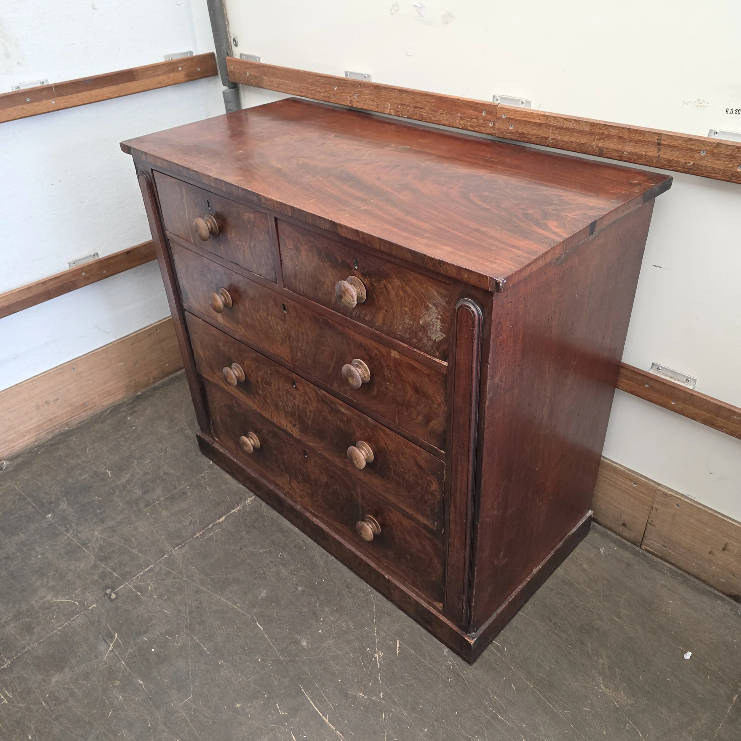£195 - mahogany antique chest of drawers -  small fault -  108cm wide 53cm deep 96cm high