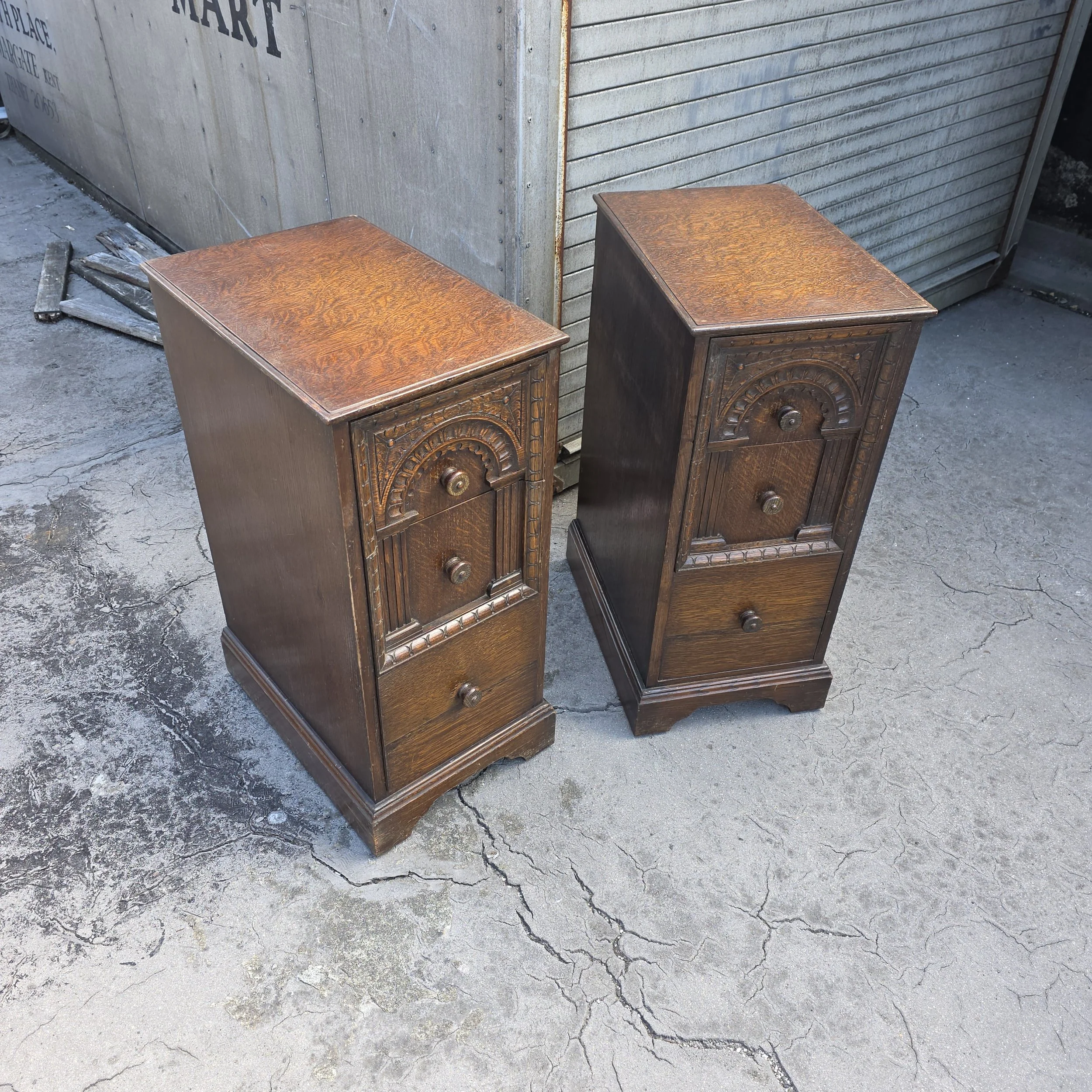 £225  pair - oak bedside cabinets  - 34cm wide 48cm deep  73cm high