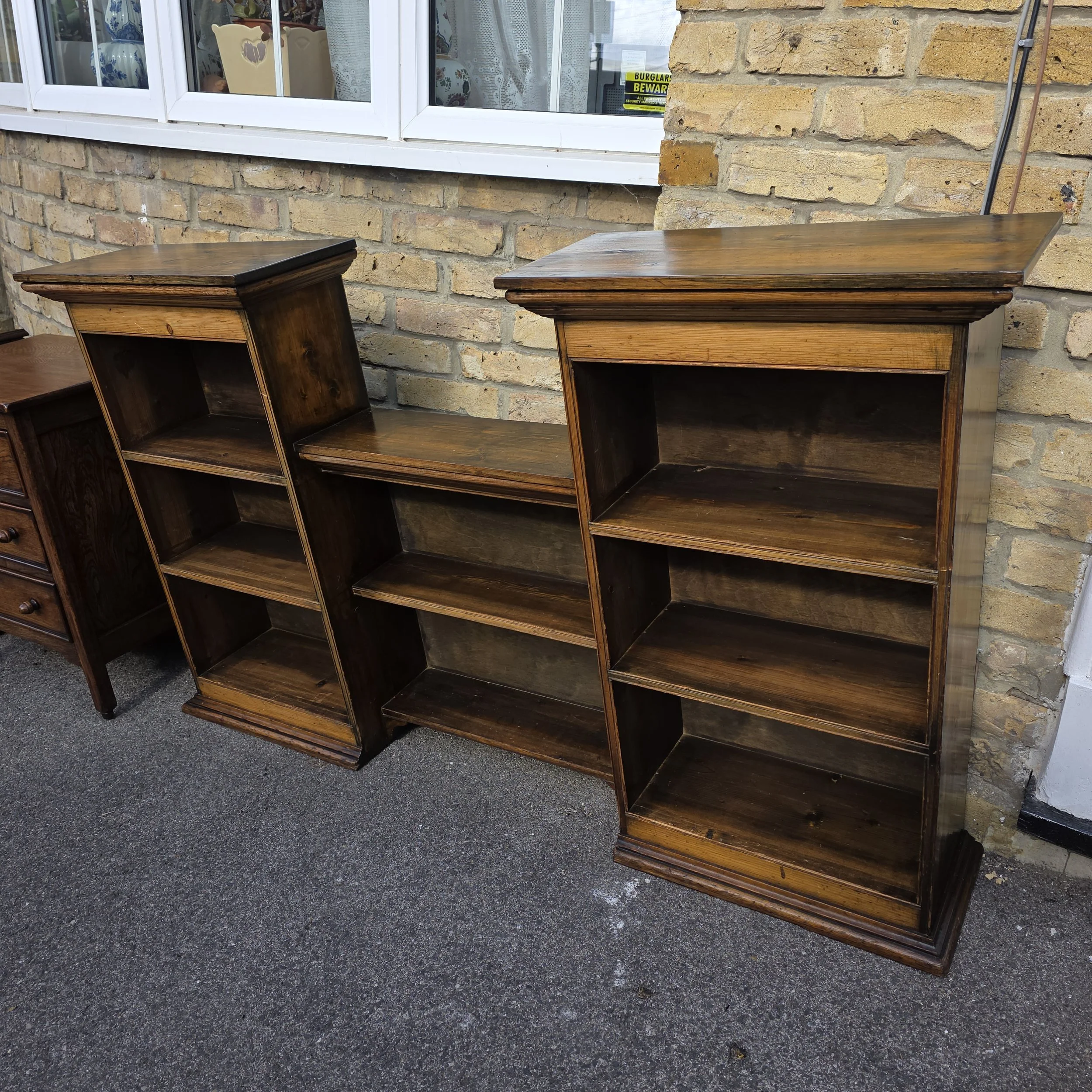 £125 - pine side by side bookcase 163cm wide 27cm deep 95cm high