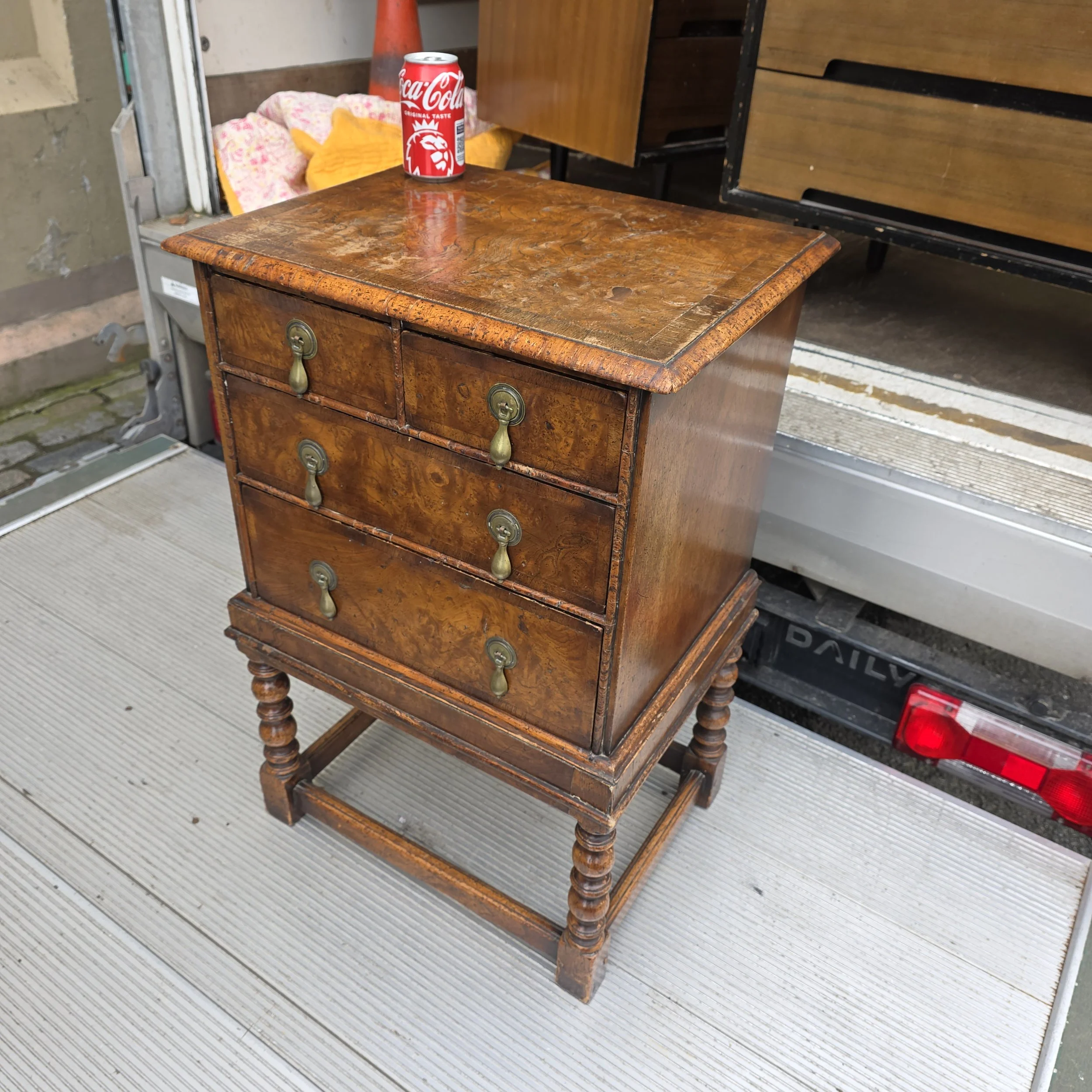 £220 - antique walnut chest on legs william and mary style  - 51cm wide 39cm deep 77cm high
