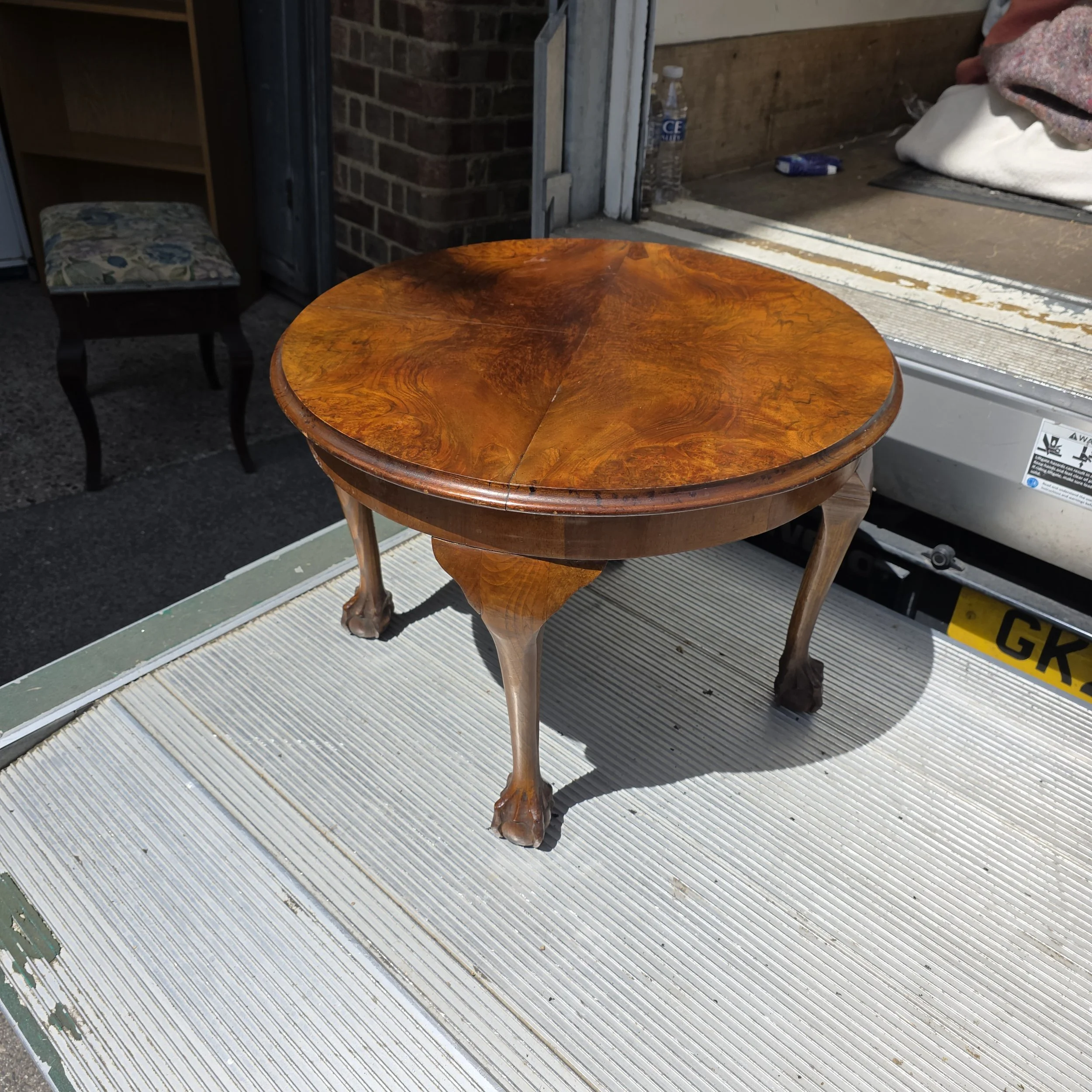 £35 - round walnut coffee table small fault - 60cm across 44cm high