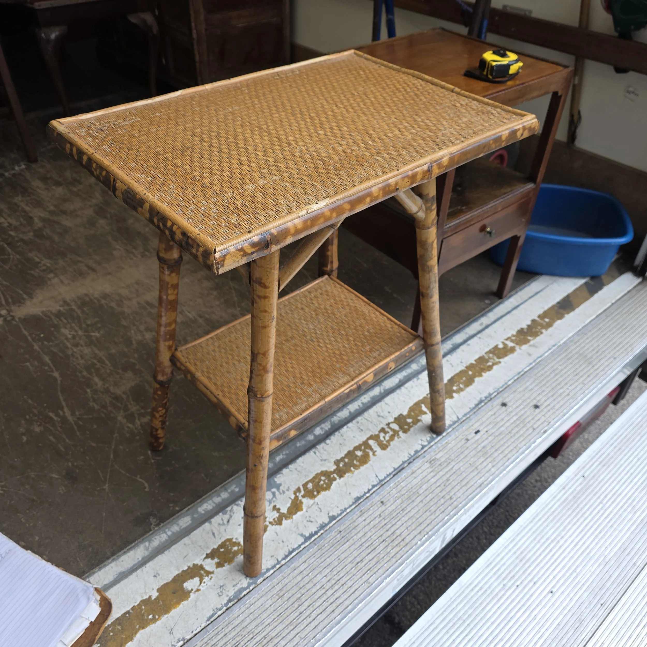 £48 - bamboo table - 52cm wide 37cm deep 65cm high