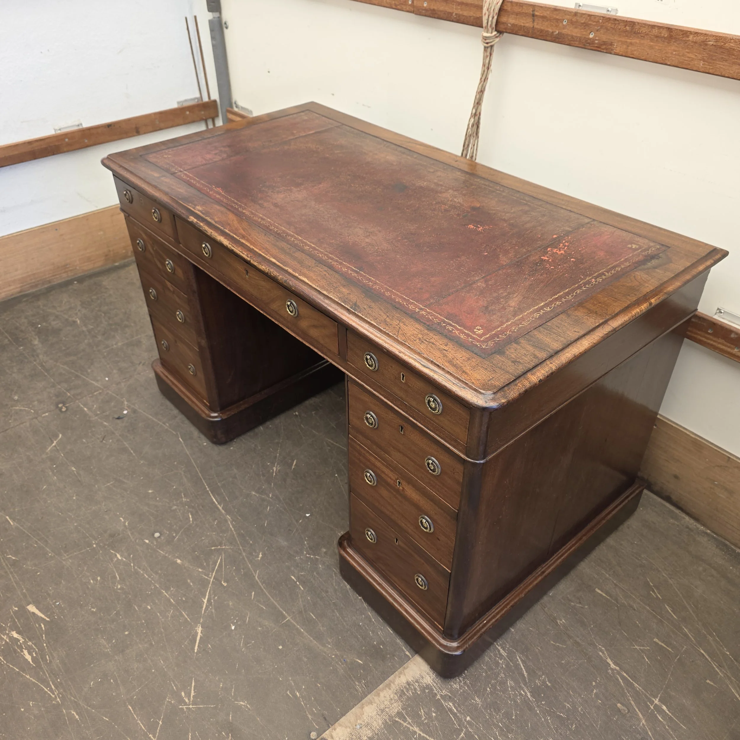 £345 - antique 9 drawer desk - 123cm wide 65cm deep 72cm high