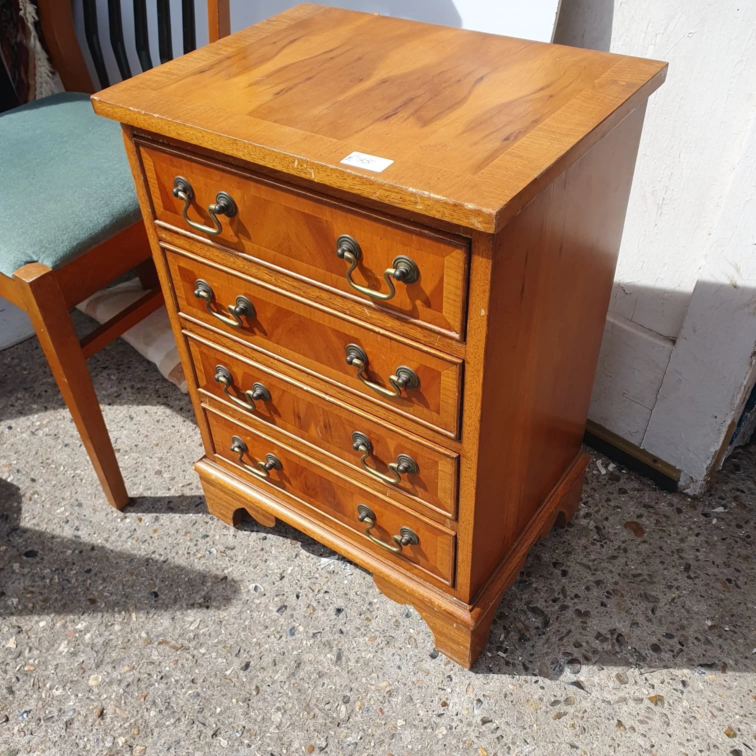 £75 - yew wood chest of drawers - 44cm wide 33cm deep 63cm high