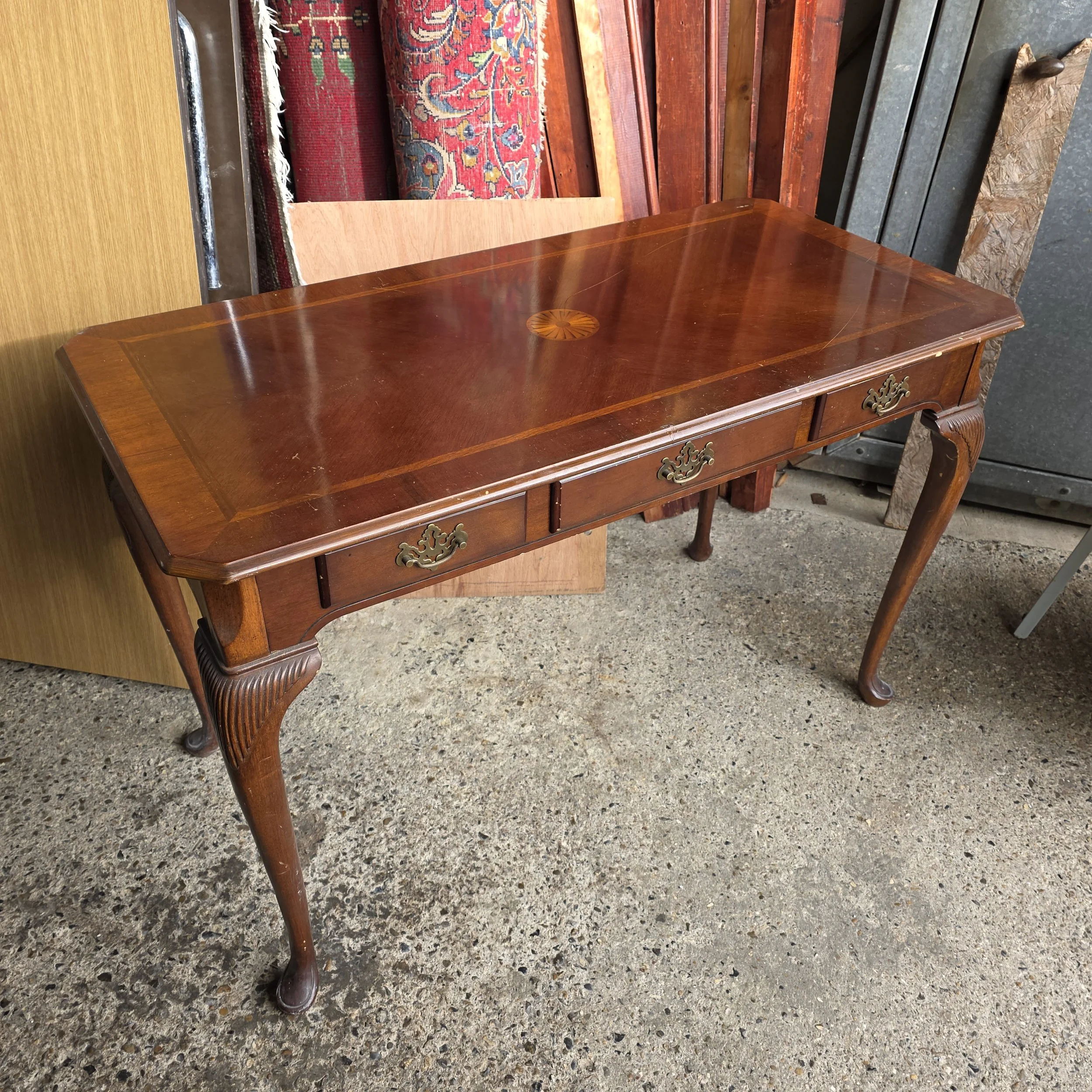 £45 - inlaid hall /side table mahogany 122cm wide 61cm deep 80cm high