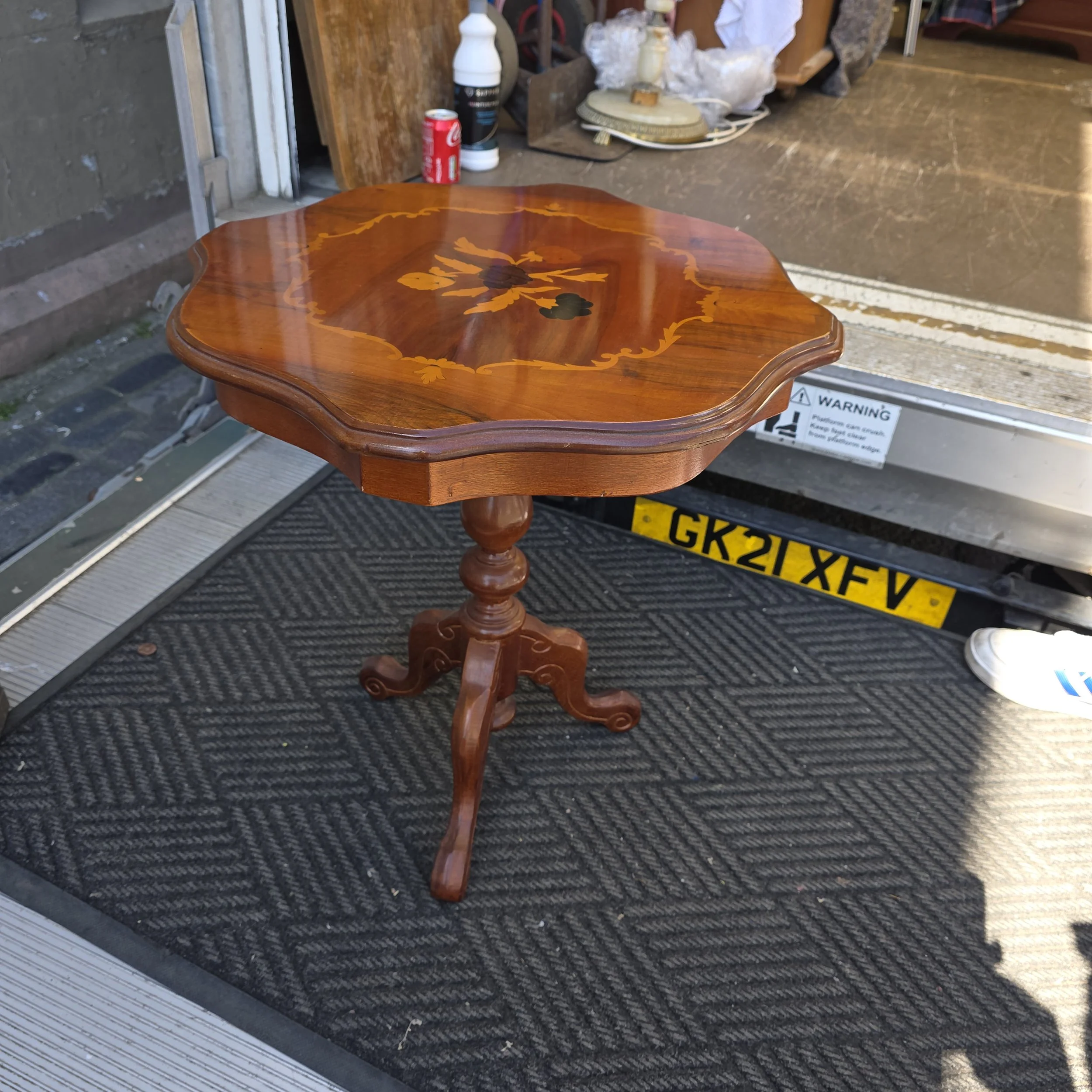£20 inlaid tripod table  - 54cm across 60cm high