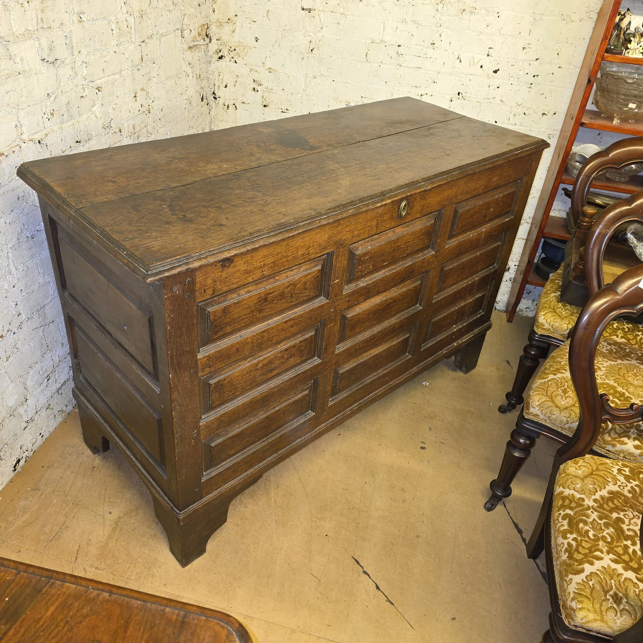 £325 antique oak coffer  - 138cm wide 57cm deep 91cm high