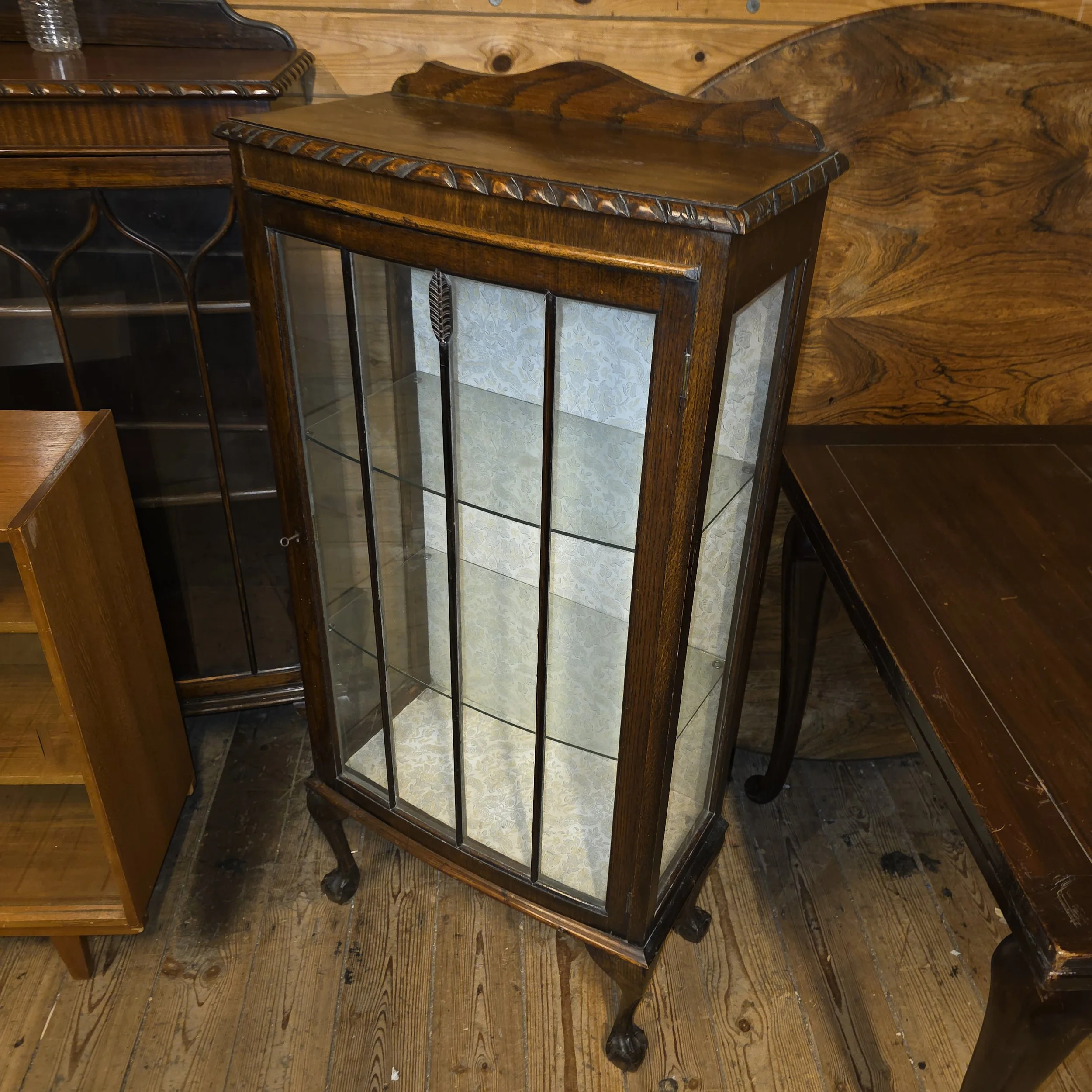 £75 - oak display cabinet - 59cm wide 30cm deep 126cm high