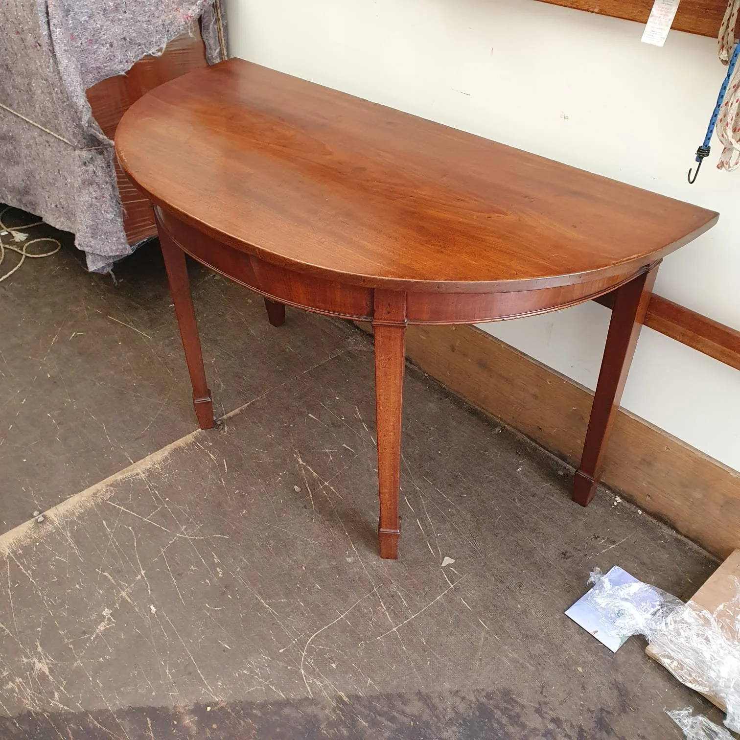 £70 - half round mahogany antique  table  - 122cm wide 58cm deep 73cm high