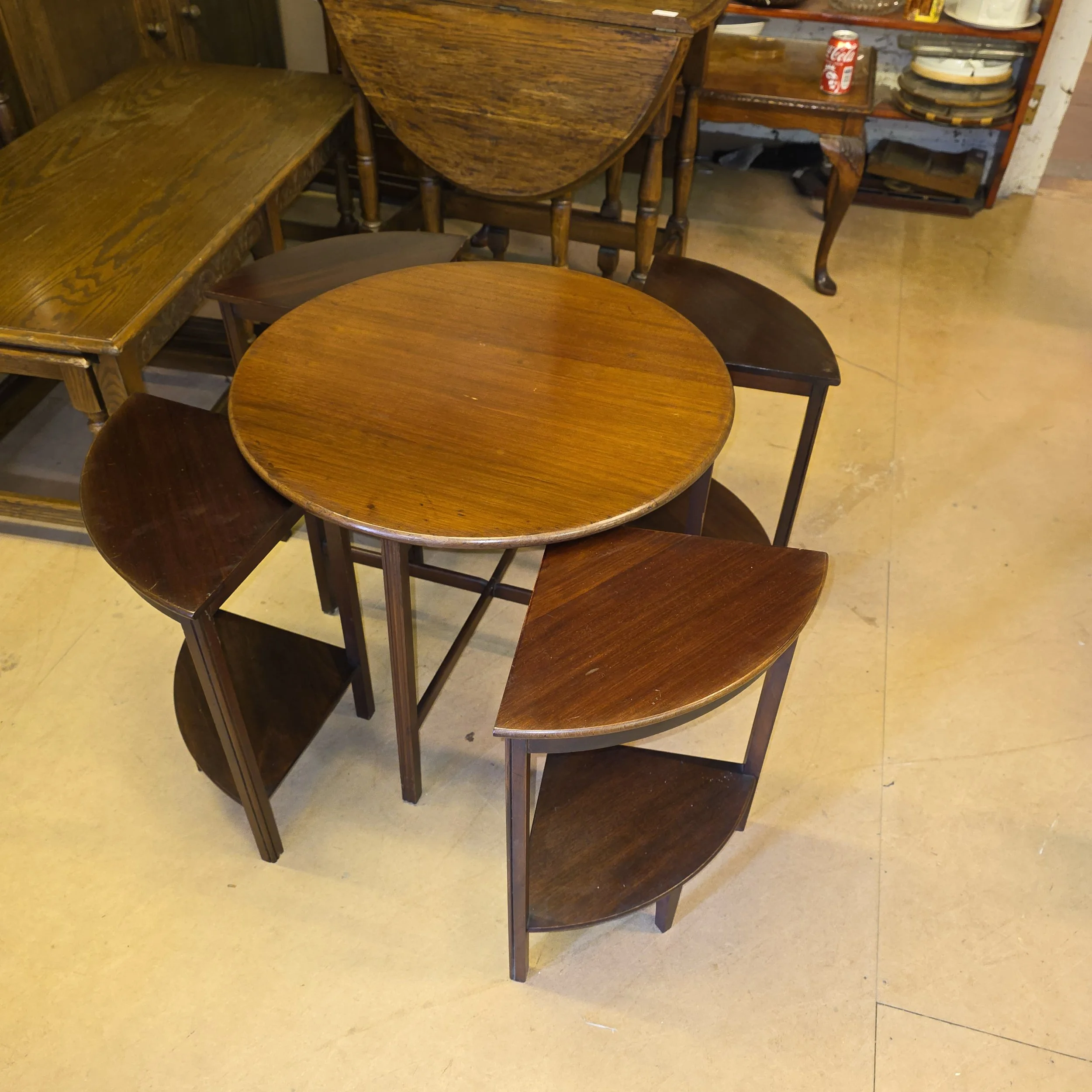 £50 - round nest of tables -  need a little attention  - 61cm across 52cm high