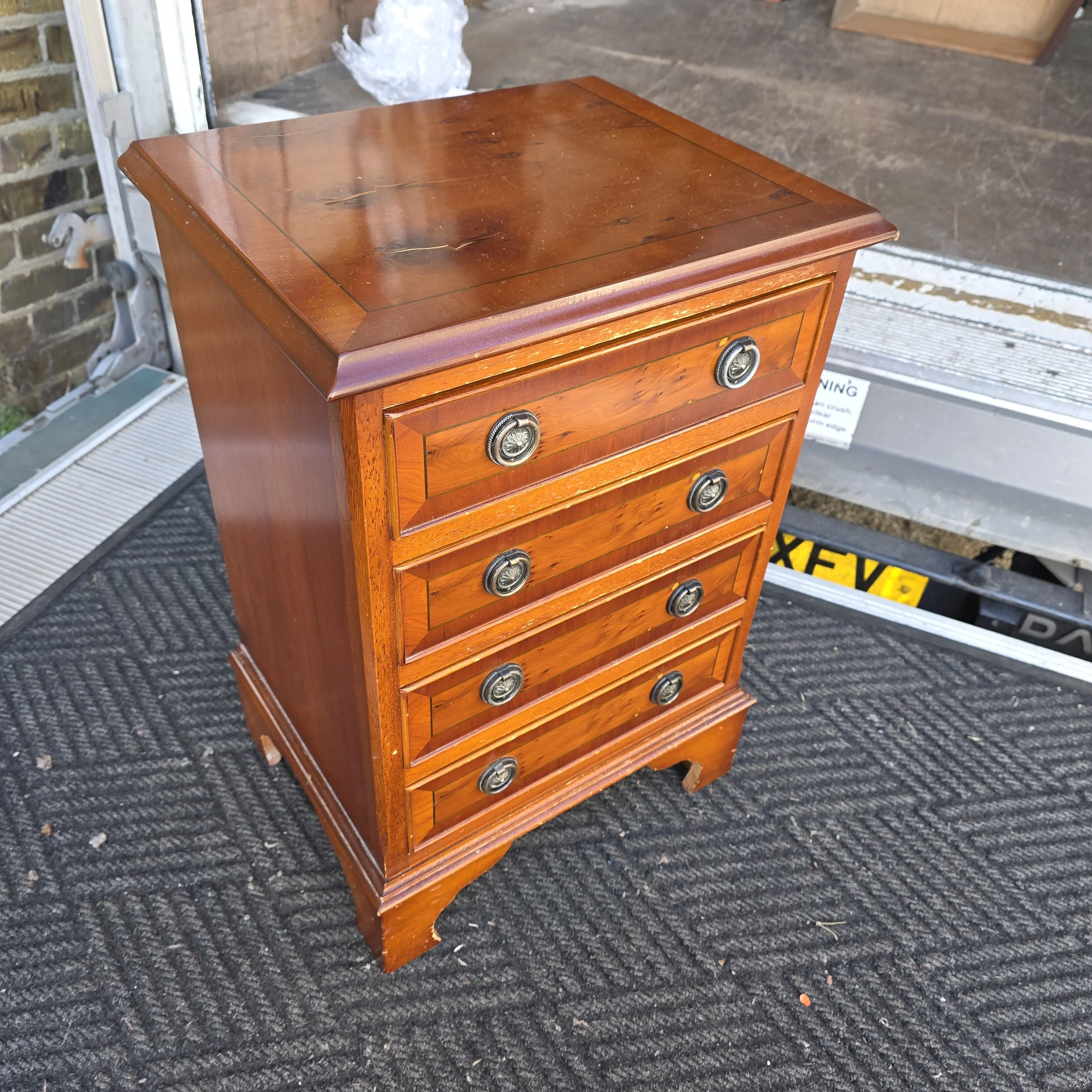 £75 - yew chest of drawers  - 45cm wide 33cm deep 63cm high