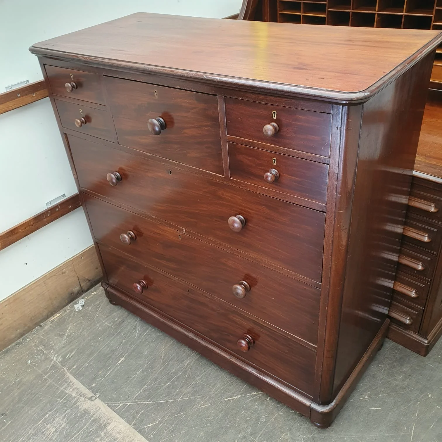 £385 - antique mahogany chest of drawers  - 120cm wide 54cm deep 119cm high