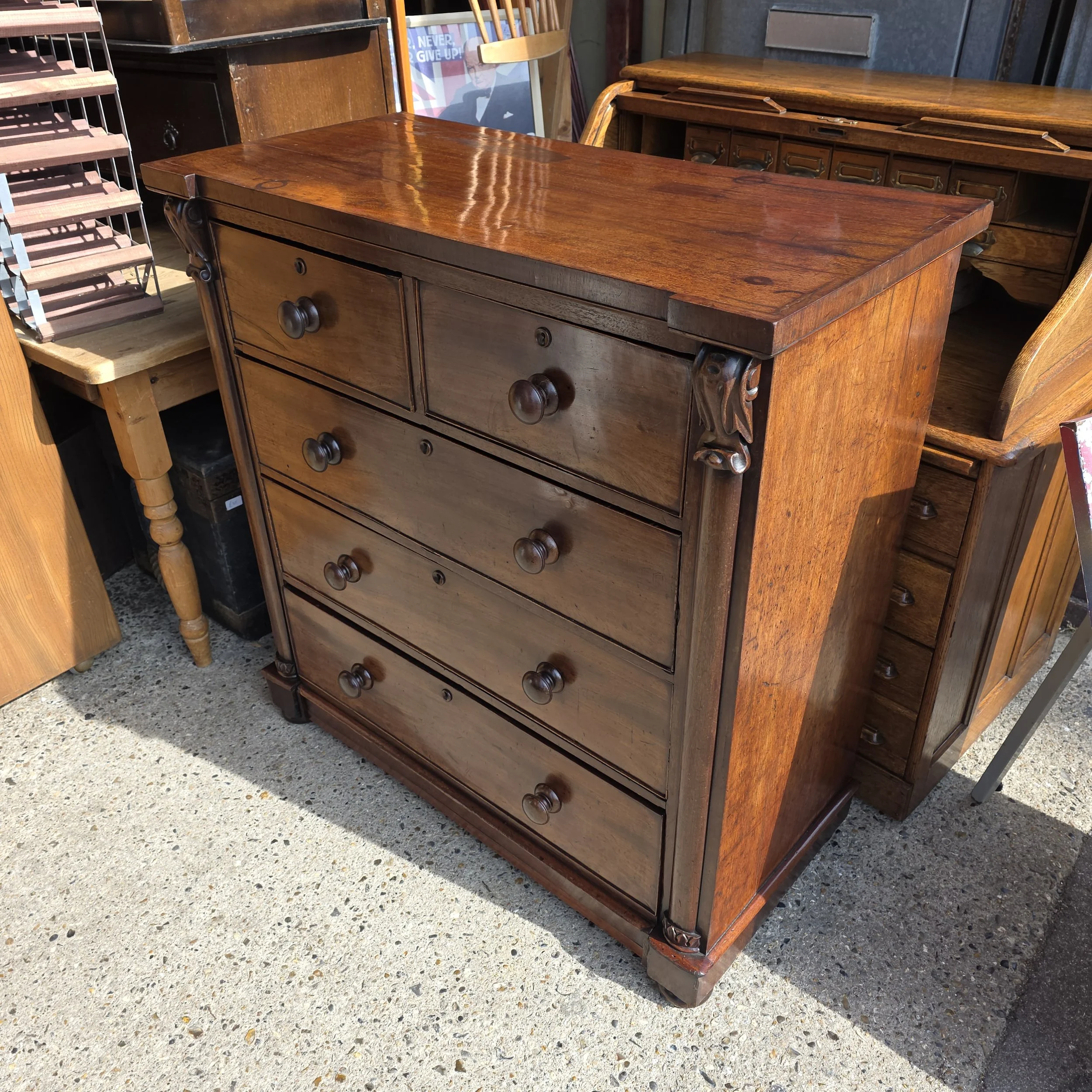 £340 - mahogany antique chest of drawers - 107cm wide 53cm deep 110cm high