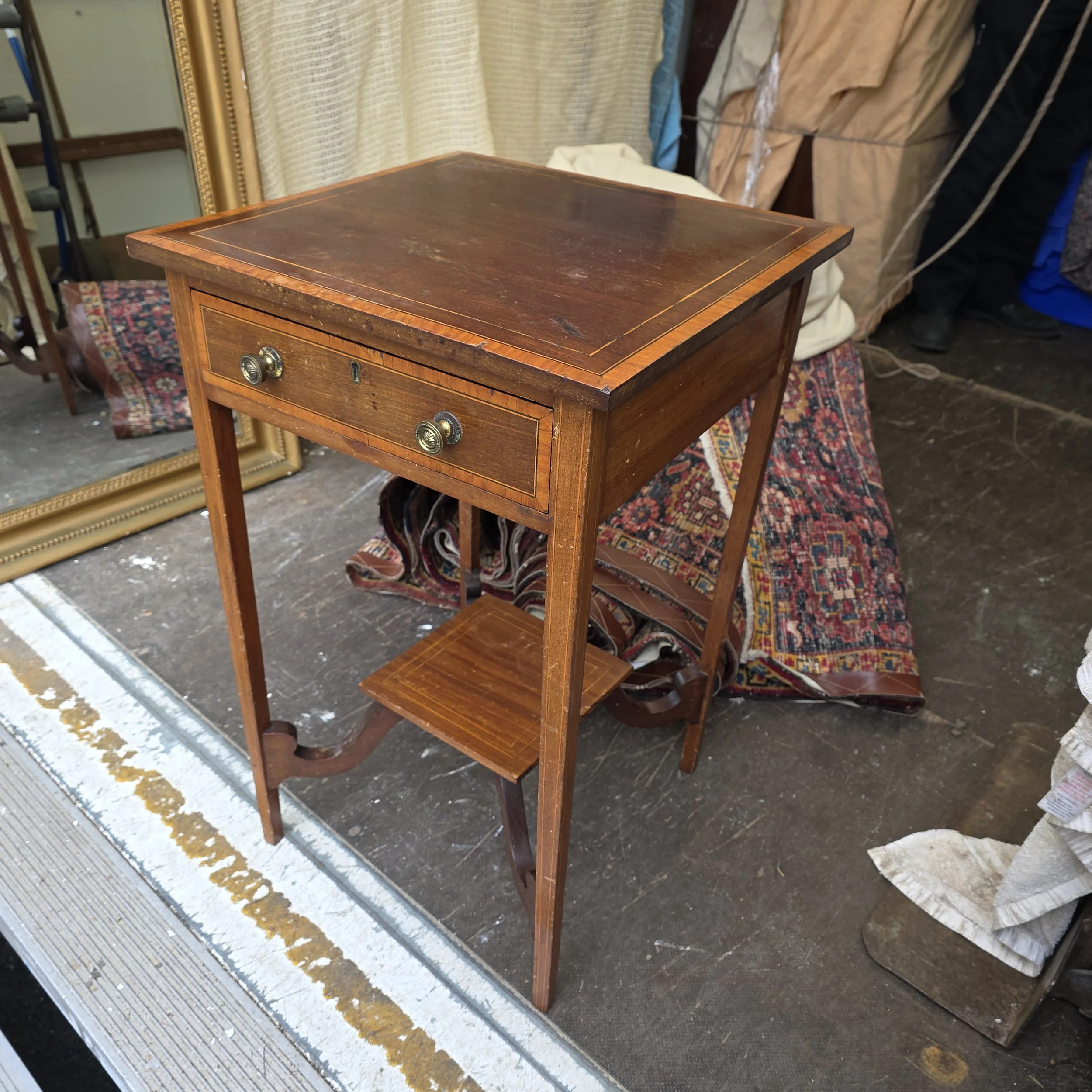 £60 - inlaid mahogany table with drawer  - 46cm wide 45cm deep  72cm high