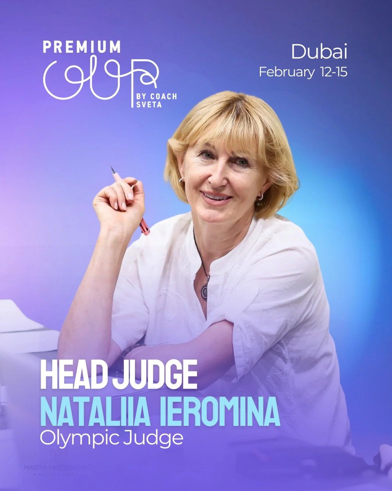 Meet the Head Judge of the 3rd Premium Cup by Coach Sveta Dubai 2026!

We are honoured to welcome Nataliia Ieromina, an internationally renowned judge with FIG Category 1 status 💜

✨ About Nataliia Ieromina 🇺🇦

&middot; An elite judge with years o