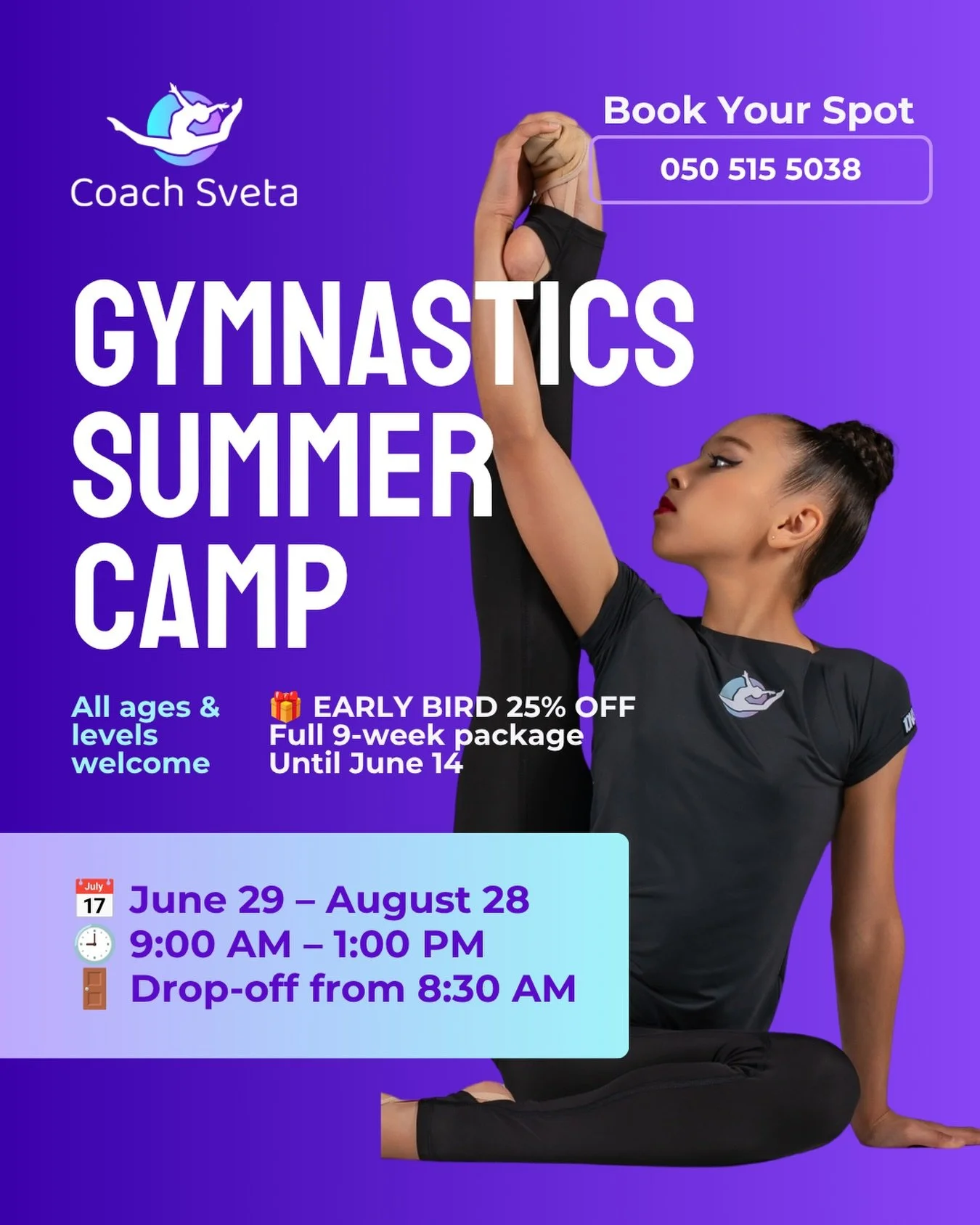 ☀️ Gymnastics Summer Camp 2026

Summer holidays are wonderful&hellip; for the first few days 😄

Then comes the daily question:
&ldquo;What should we do today?&rdquo;

At Coach Sveta Summer Camp, every day is planned to keep children active, engaged,