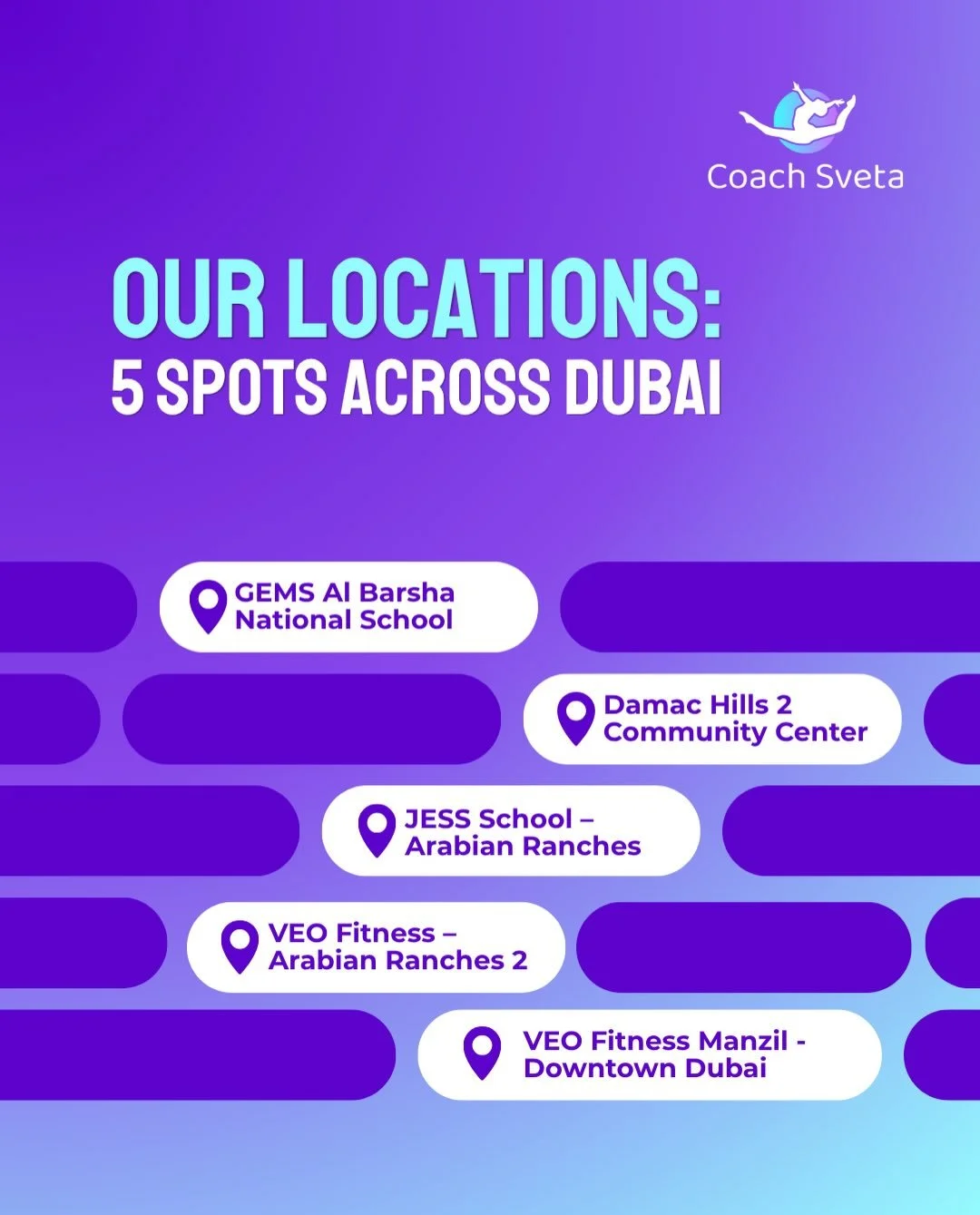 At Coach Sveta RG Club, we don&rsquo;t want distance to stand in the way of gymnastics training. That&rsquo;s why we don&rsquo;t just open gyms &mdash; we choose locations that are genuinely convenient for families, close to home or school. 
 
This s