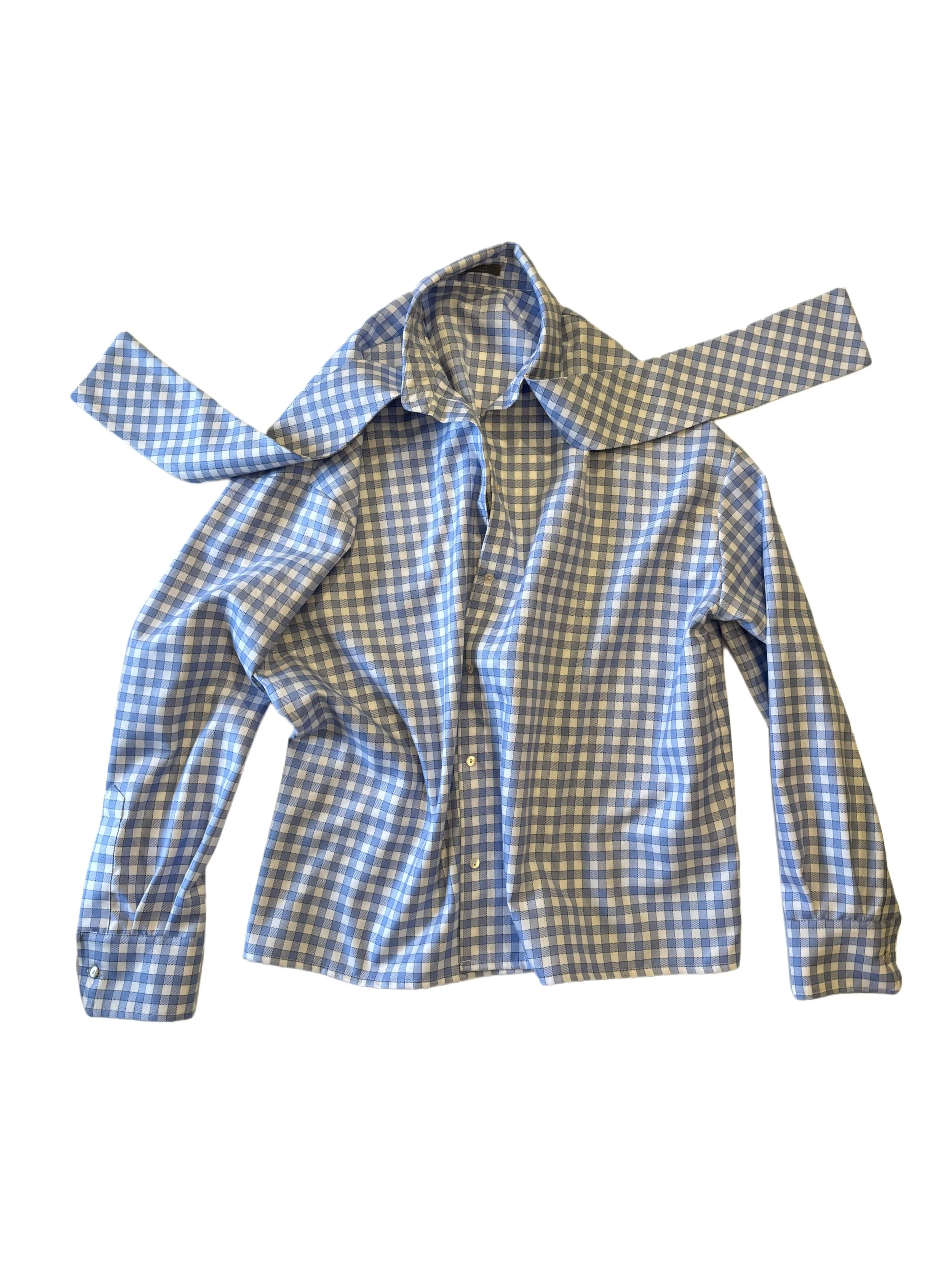 Marie, Koszula z wiązanym kołnierzykiem, biało-blekitna