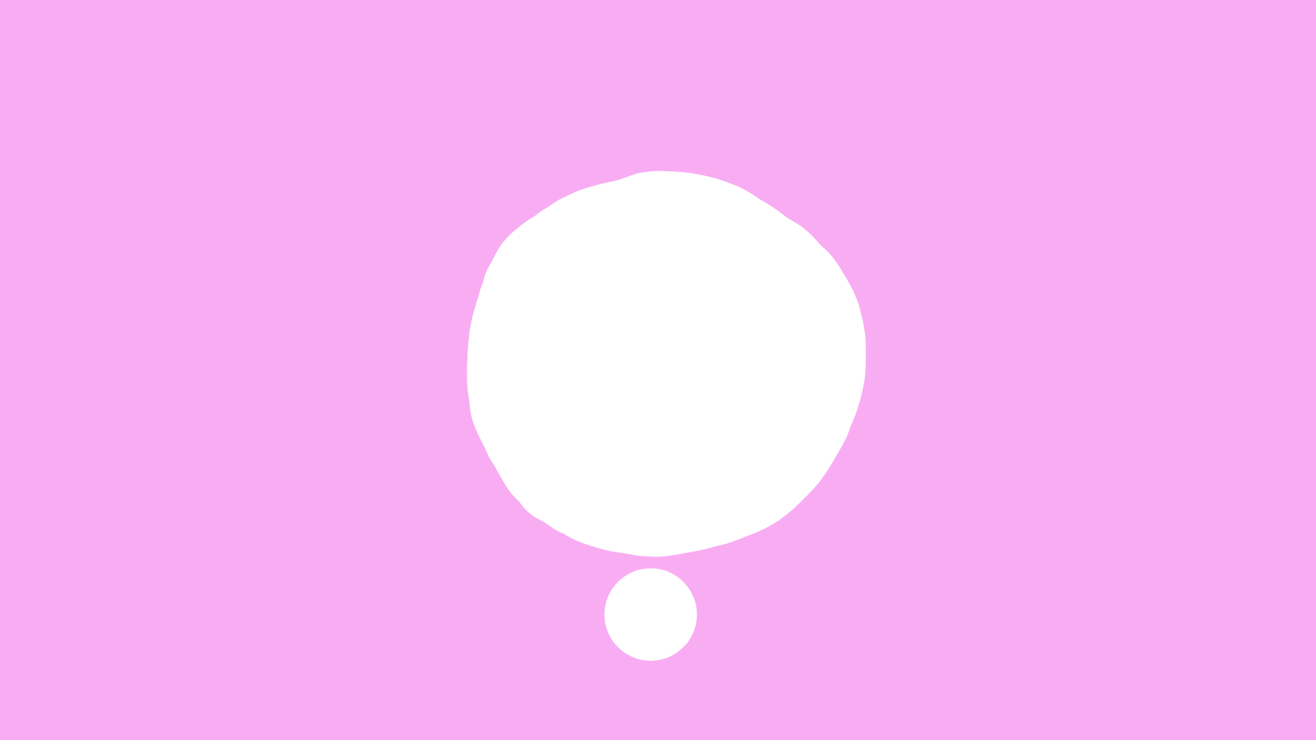pink background large white circle stationary small white circle moving counter-clockwise around it