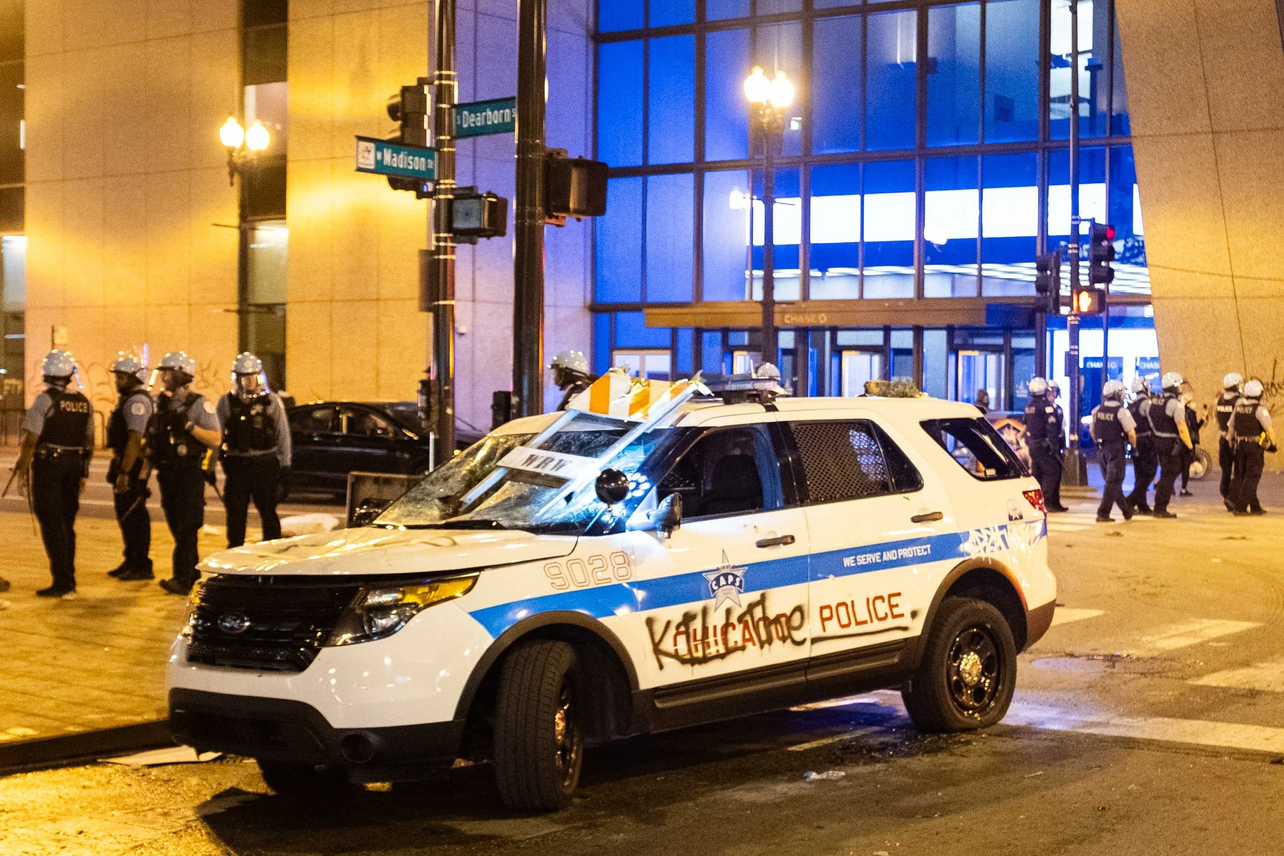 Blues Brothers smashed cop cars but it was just a movie. Right here was a real smashing of cop cars. The O.D.D. in me was raging. Kill the Police, was clever but not a recommended solution. Throwing a construction horse through the window must have b