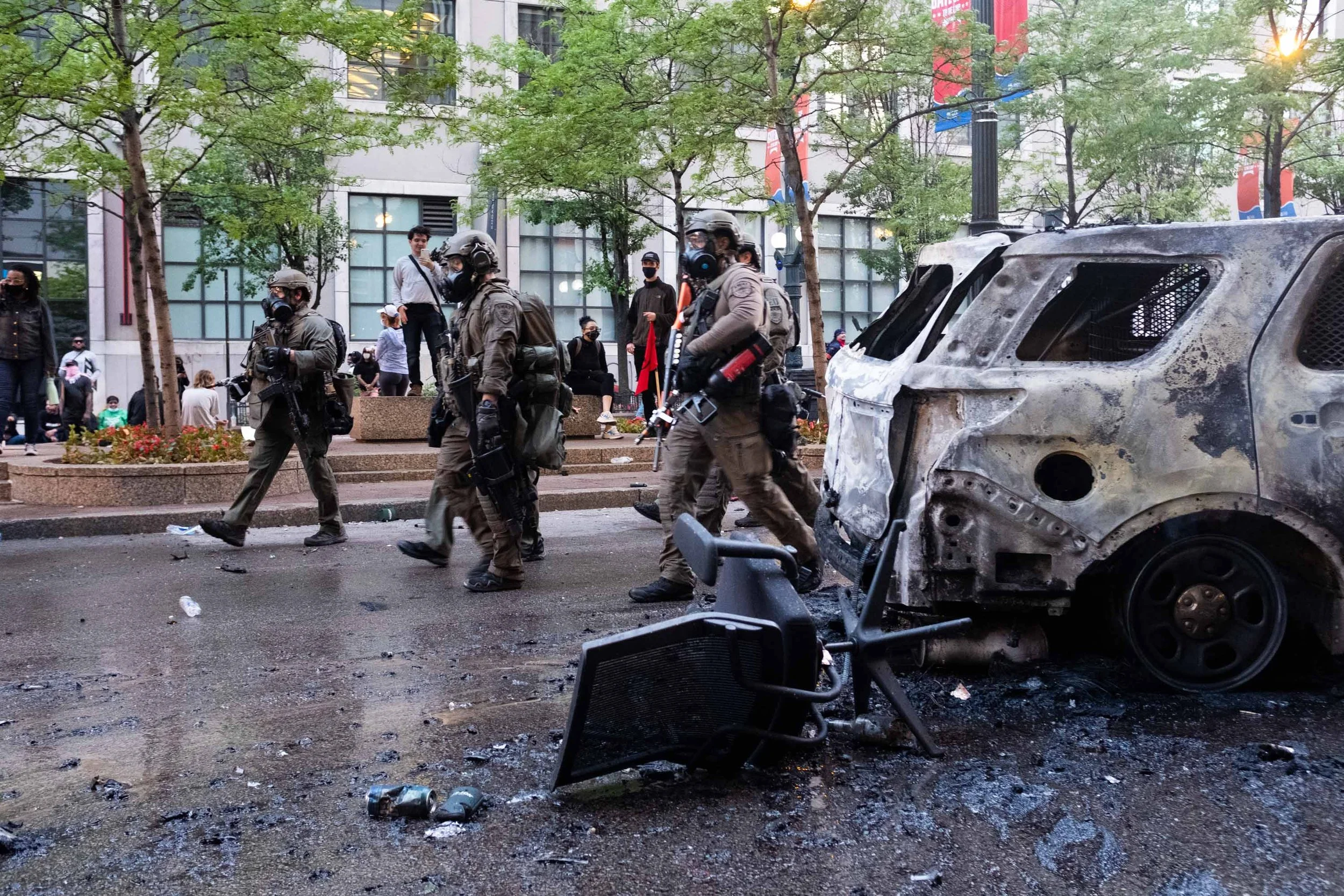 Bottles started flying and cops were charging back and forth in a disorganized manner. 