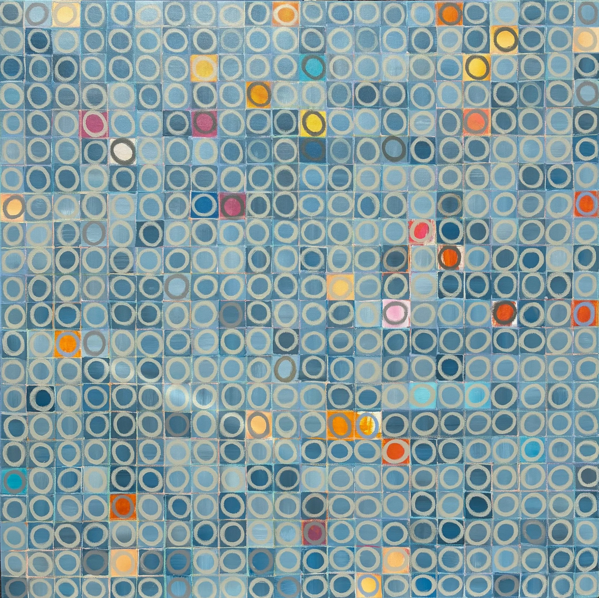 "484 Circles" 44x44 in. (112x112 cm) Acrylic and Oil Pastel on Canvas.