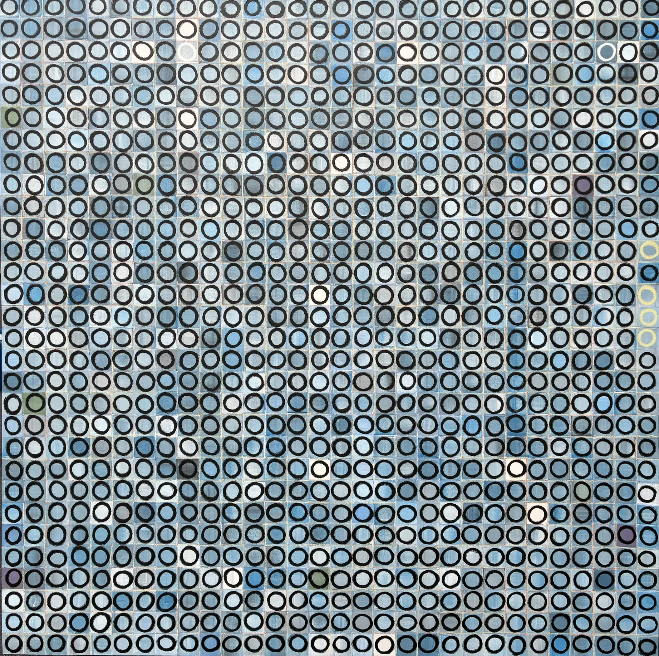 "900 Circles v.2" 60x60 in. (152x152 cm) Acrylic and Oil Pastel on Canvas.