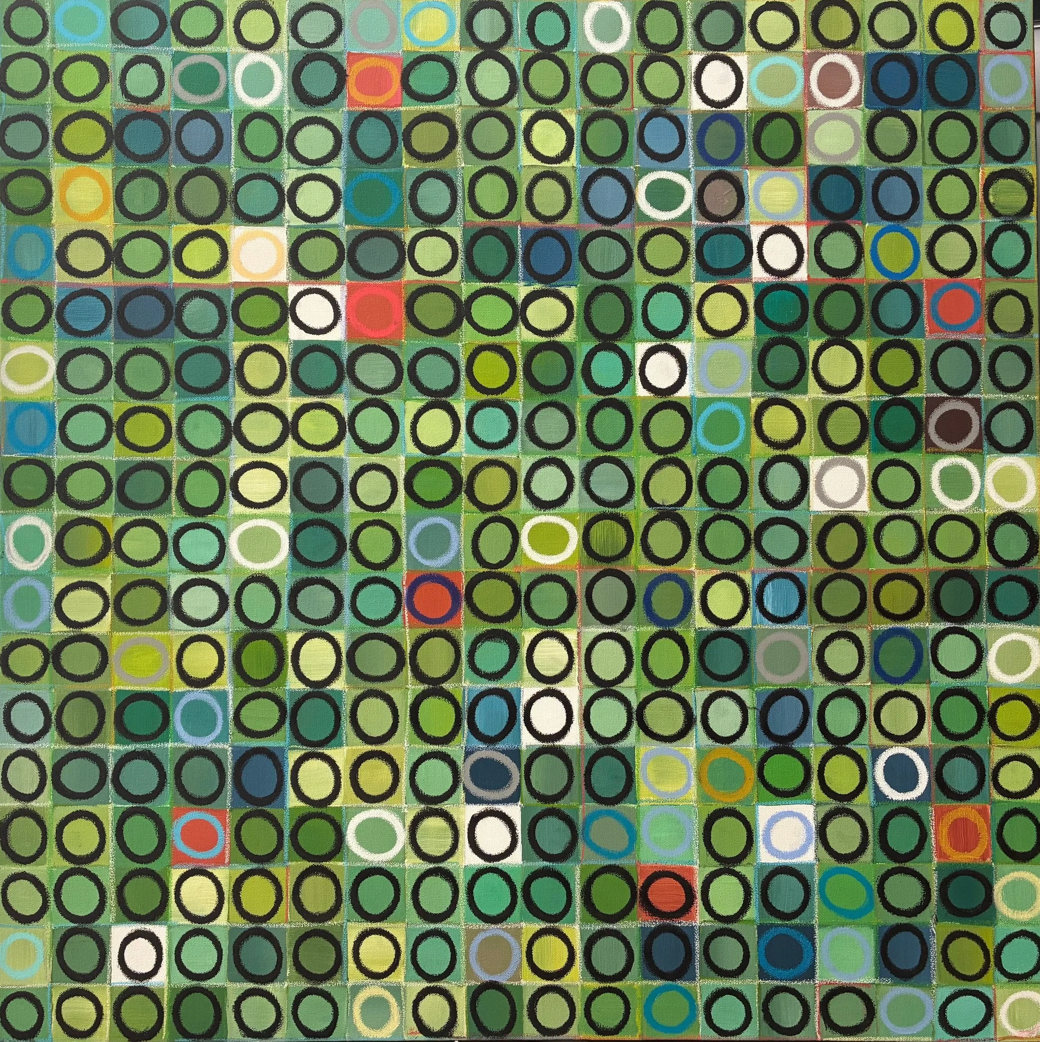 "324 Circles" 36x36 in. (91x91 cm) Acrylic and Oil Pastel on Canvas.