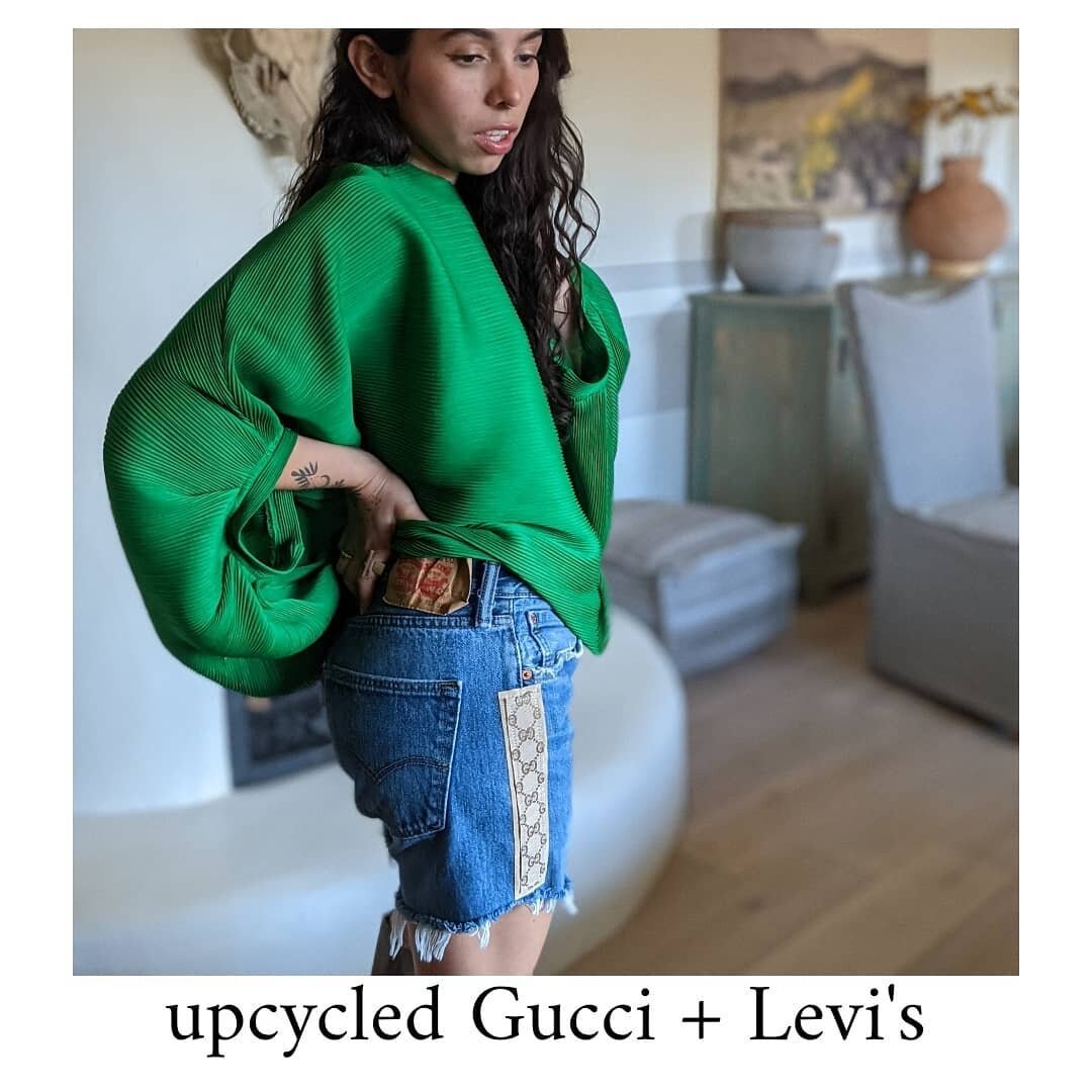 What happens when a Gucci briefcase retires? We upcycle it! That briefcase is now living it's best life on these vintage Levi's. In the coming weeks we will  show you the process AND how we style these one of a kind shorts! Heck we may even give a pa