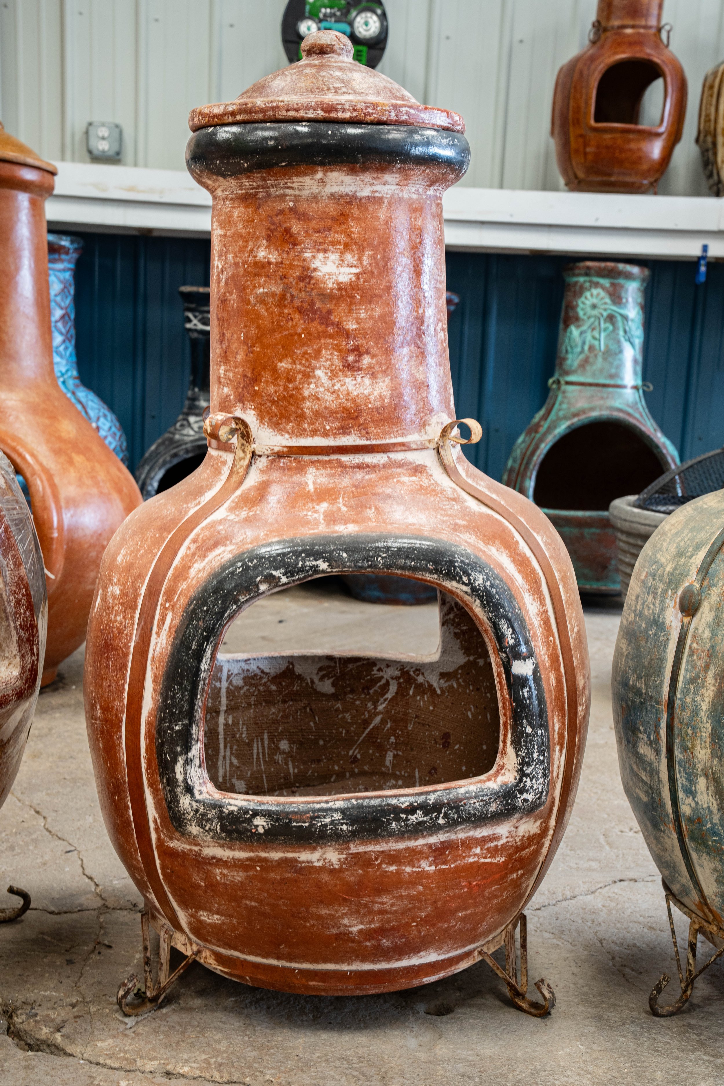2-B3 – Carved Clay Chiminea with Window Detail and Two Mouths