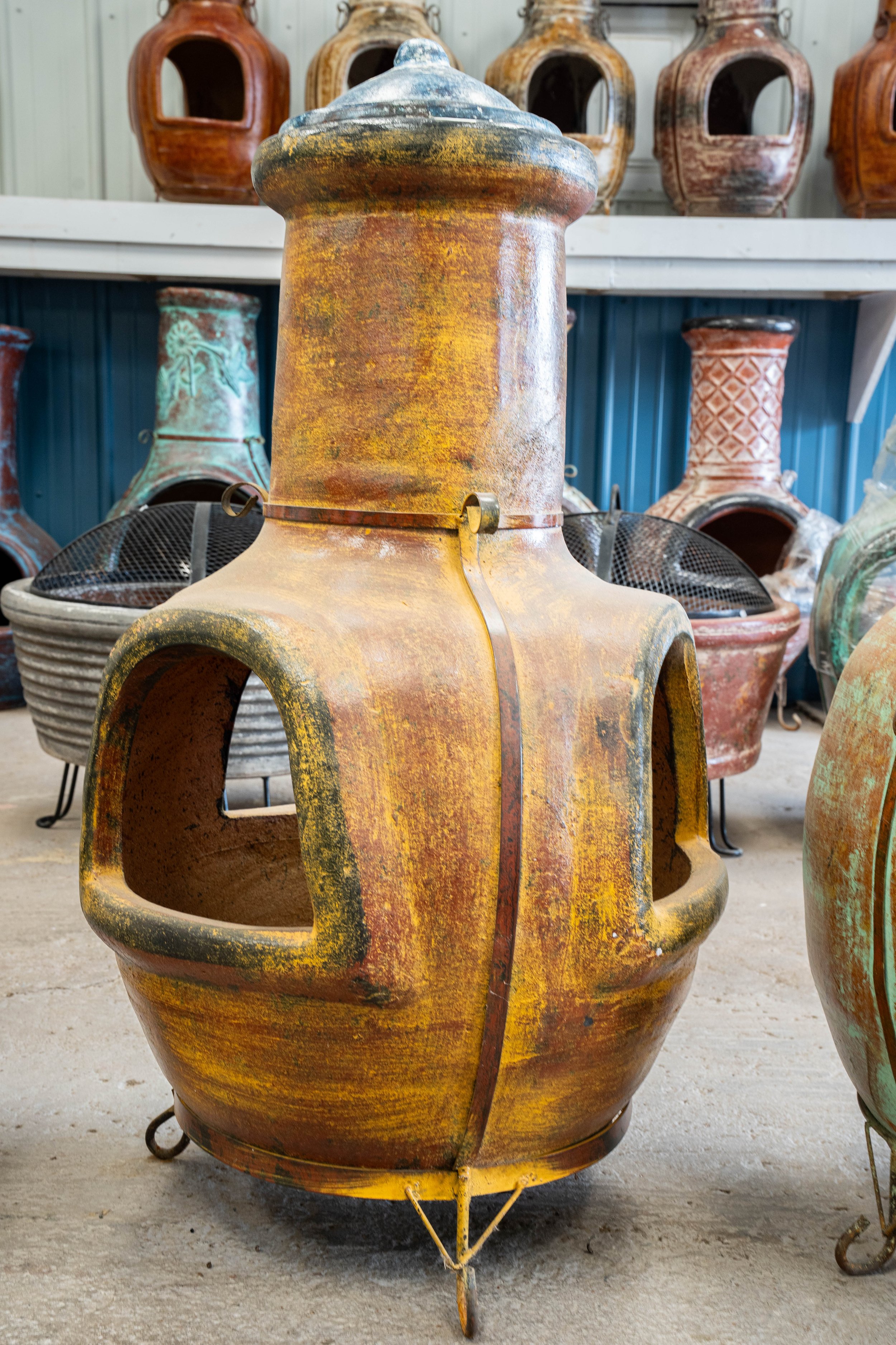 2-C2 – Golden Yellow Chiminea with Three Mouths