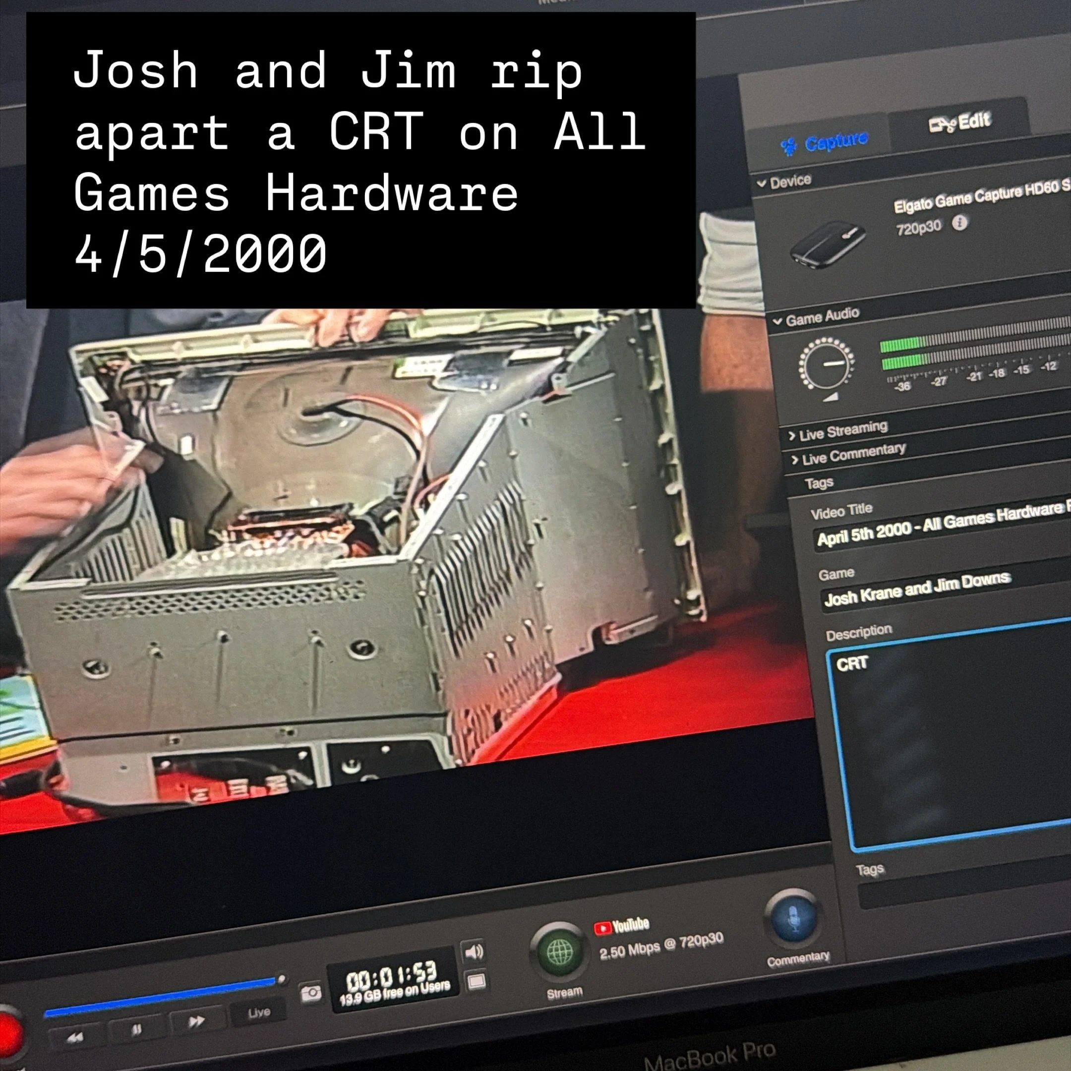 Josh had a lot of creative ideas for All Games Hardware and ripping apart Jim&rsquo;s CRT monitor was one of them! 4/5/2000