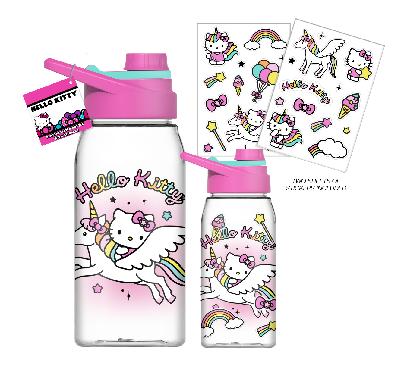 Sanrio Hello Kitty Unicorn Water Bottle with Sticker Sheets