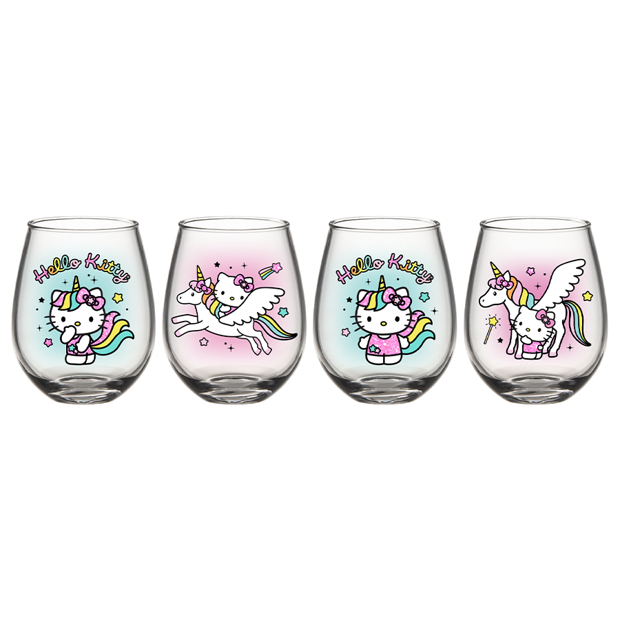 Sanrio Hello Kitty Unicorn 4pk Mini Stemless Glass Set